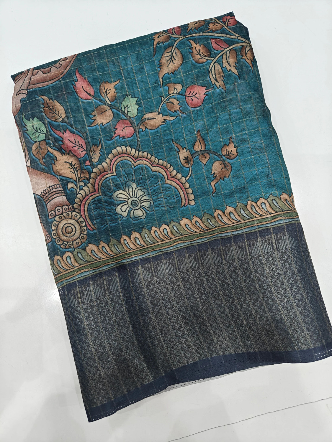 Image of J6 Designers Floral Print Hand Batik Cotton Silk Saree