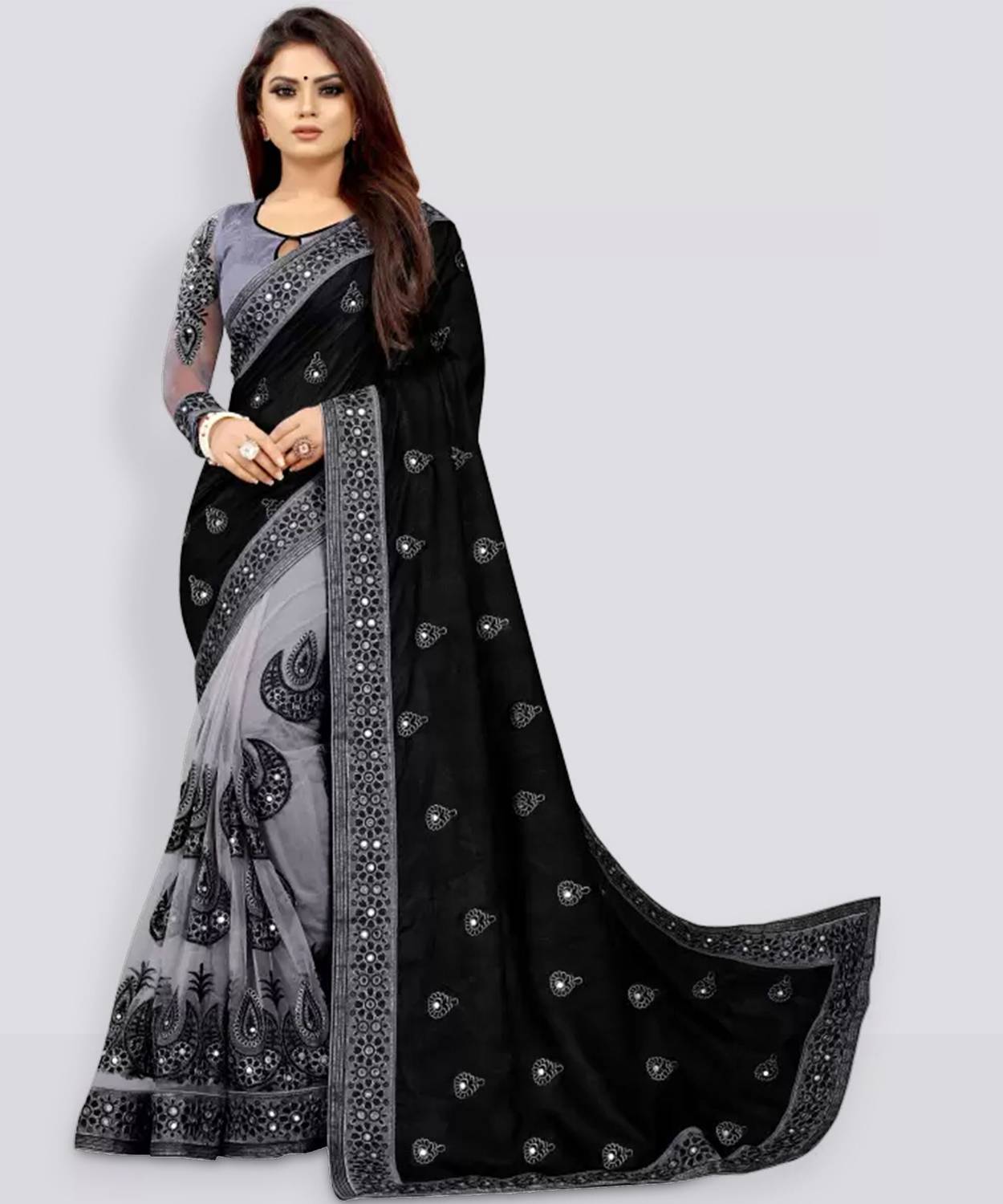 hesika Solid/Plain, Embellished Daily Wear Art Silk Saree (Black,