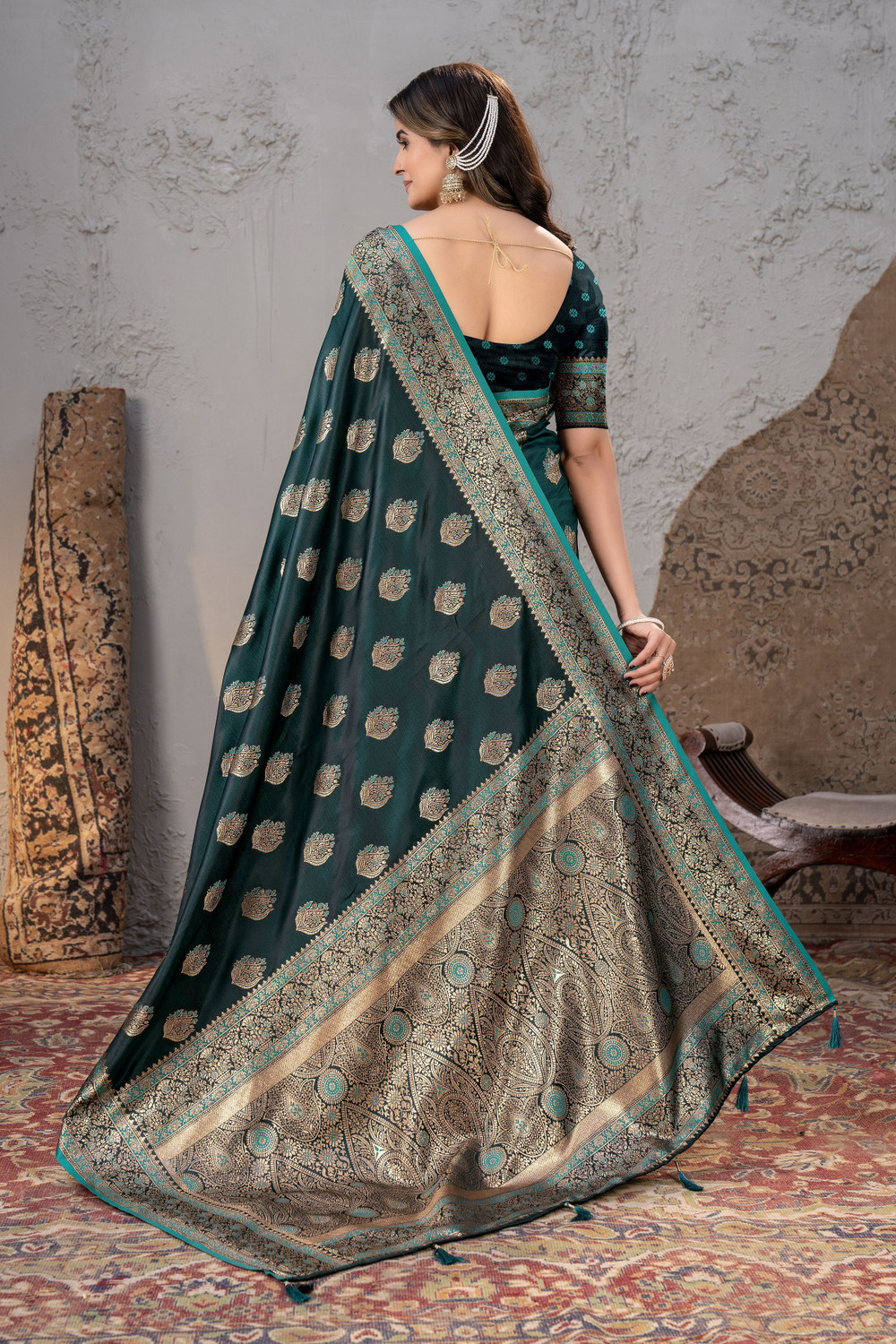 Image of Aai shree khodiyar Paisley Banarasi Satin, Pure Silk Saree