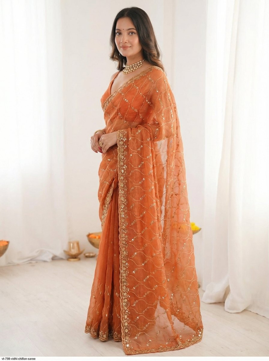 Image of Kalista Embroidered, Embellished Bollywood Chiffon Saree