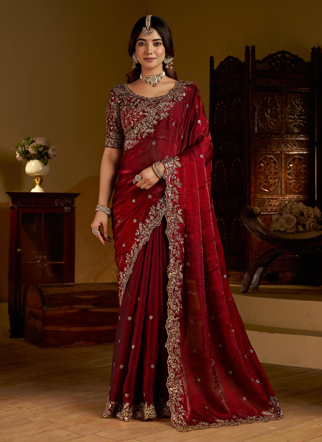 Image of GRUHNAREE Embroidered Bollywood Art Silk Saree