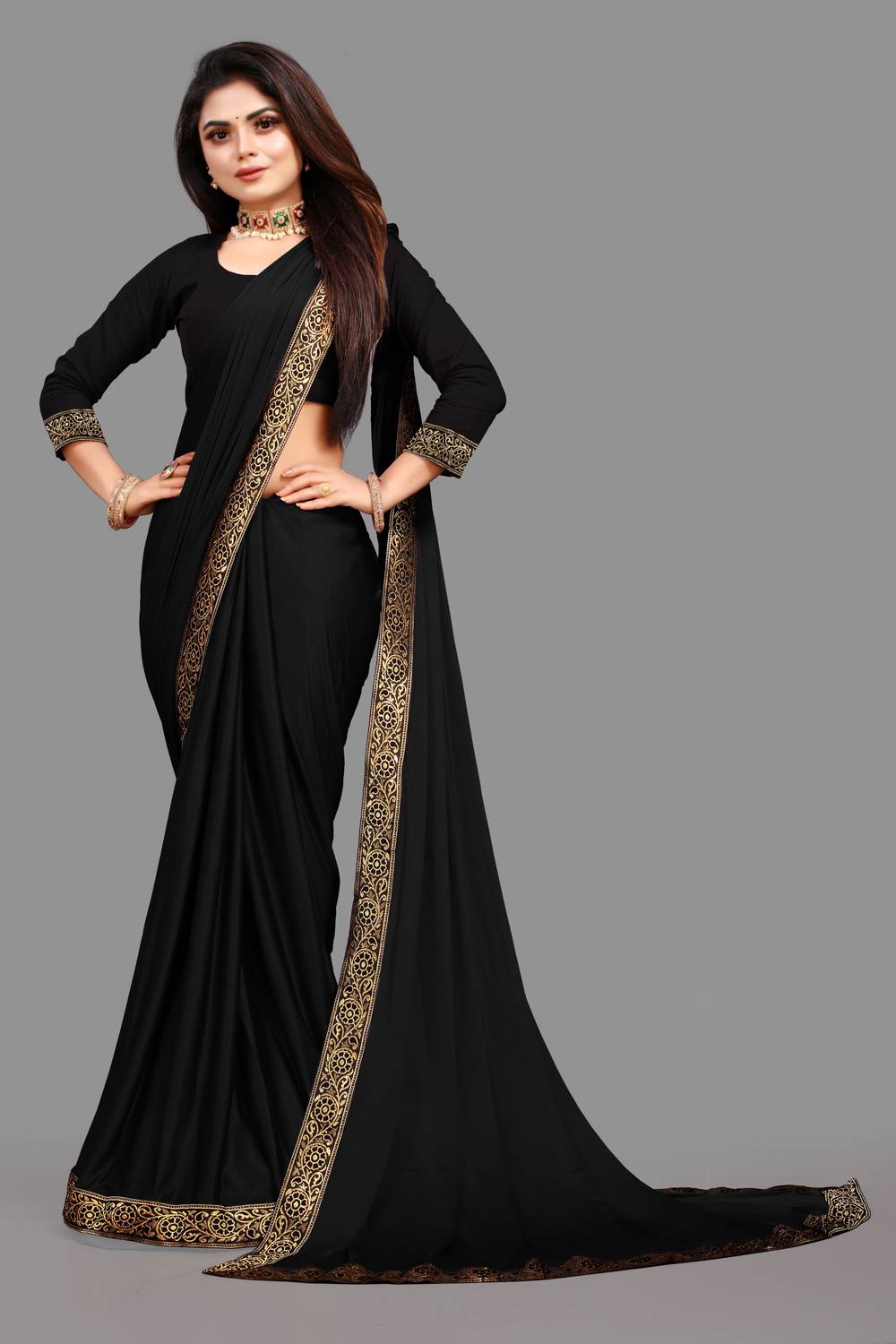 3Buddy Fashion Solid/Plain Daily Wear Lycra Blend Saree