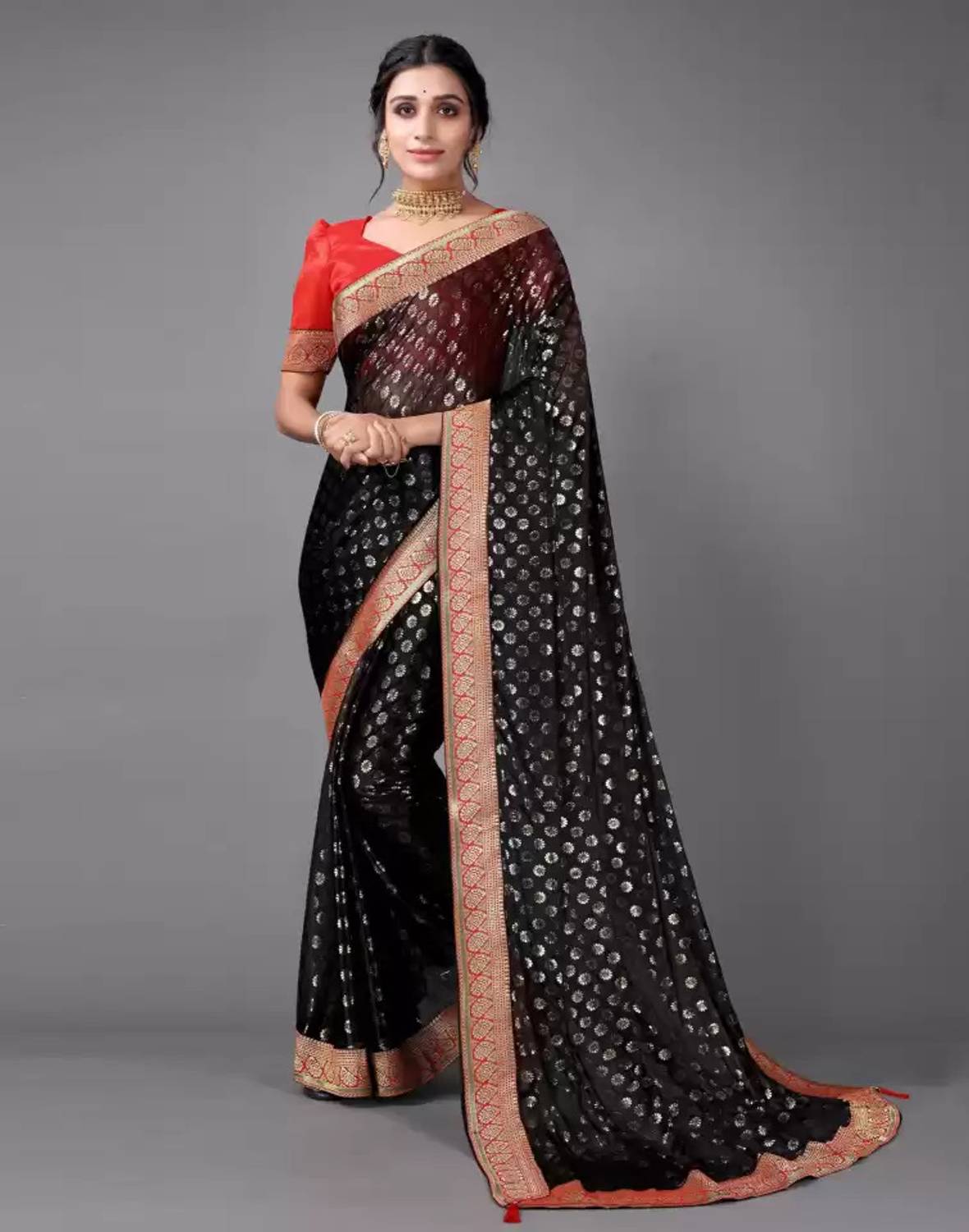 AKFABRICS Printed Bollywood Lycra Blend Saree