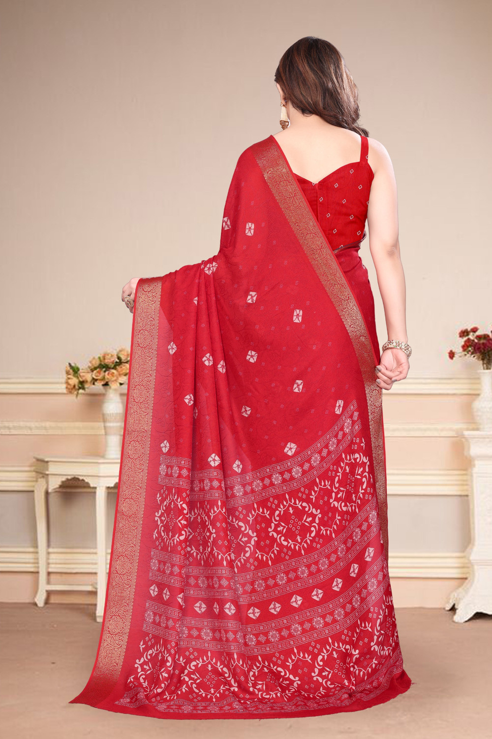 Image of BilloRani Printed Bandhani Silk Blend Saree