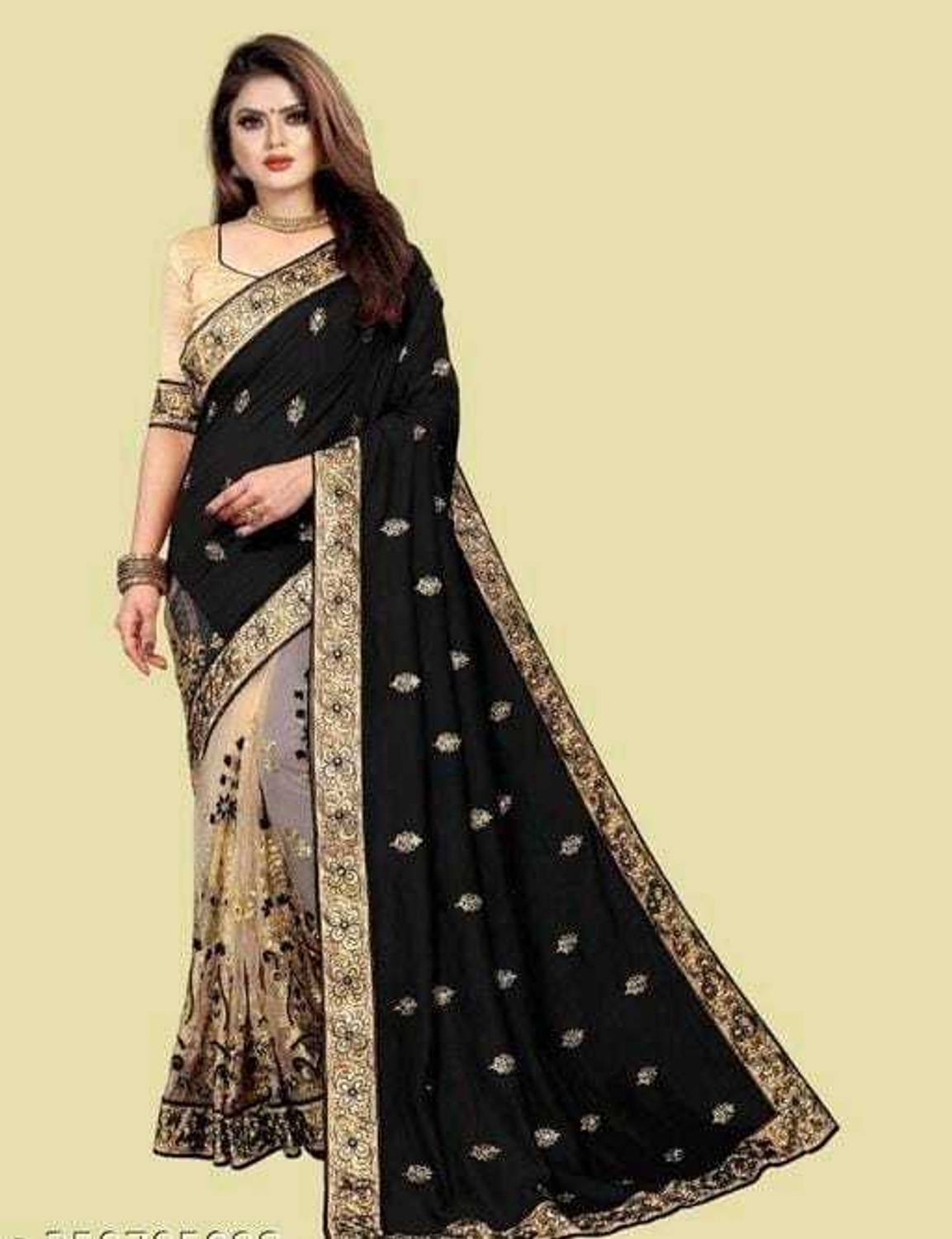 riddhisa fashion Embroidered Bollywood Net Saree (Black)