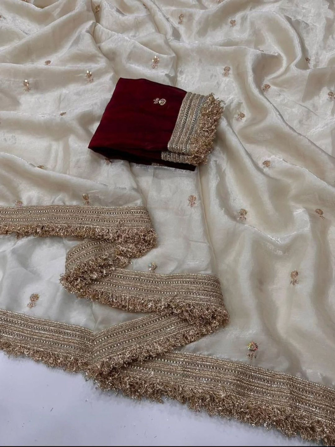 Image of sadika Embroidered, Embellished Bollywood Tissue, Pure Silk Saree