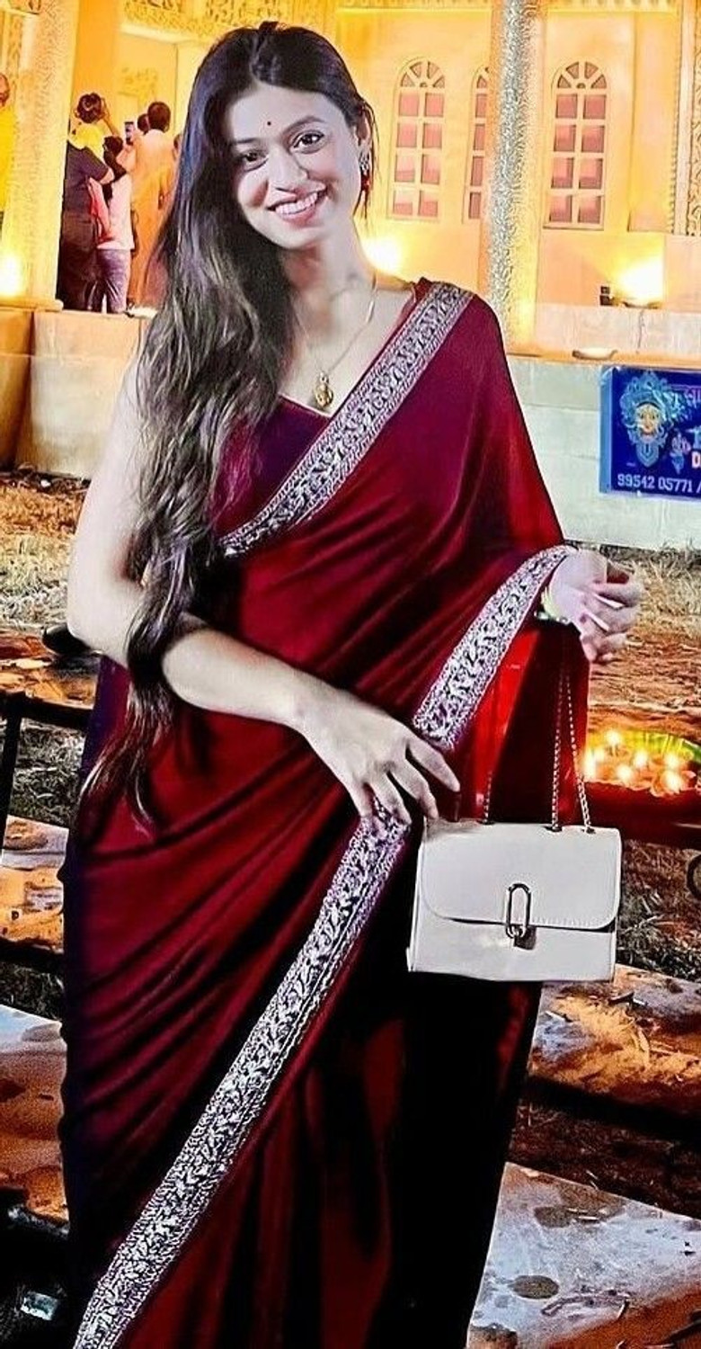 Image of ANJAVI FASHION Solid /Plain Bollywood Silk Blend Saree
