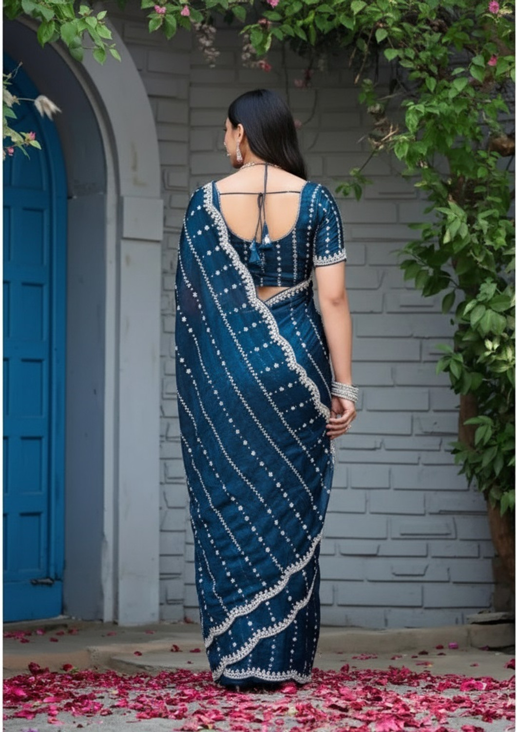 Image of Riddhi textile Hub Embellished, Embroidered Bollywood Satin Saree
