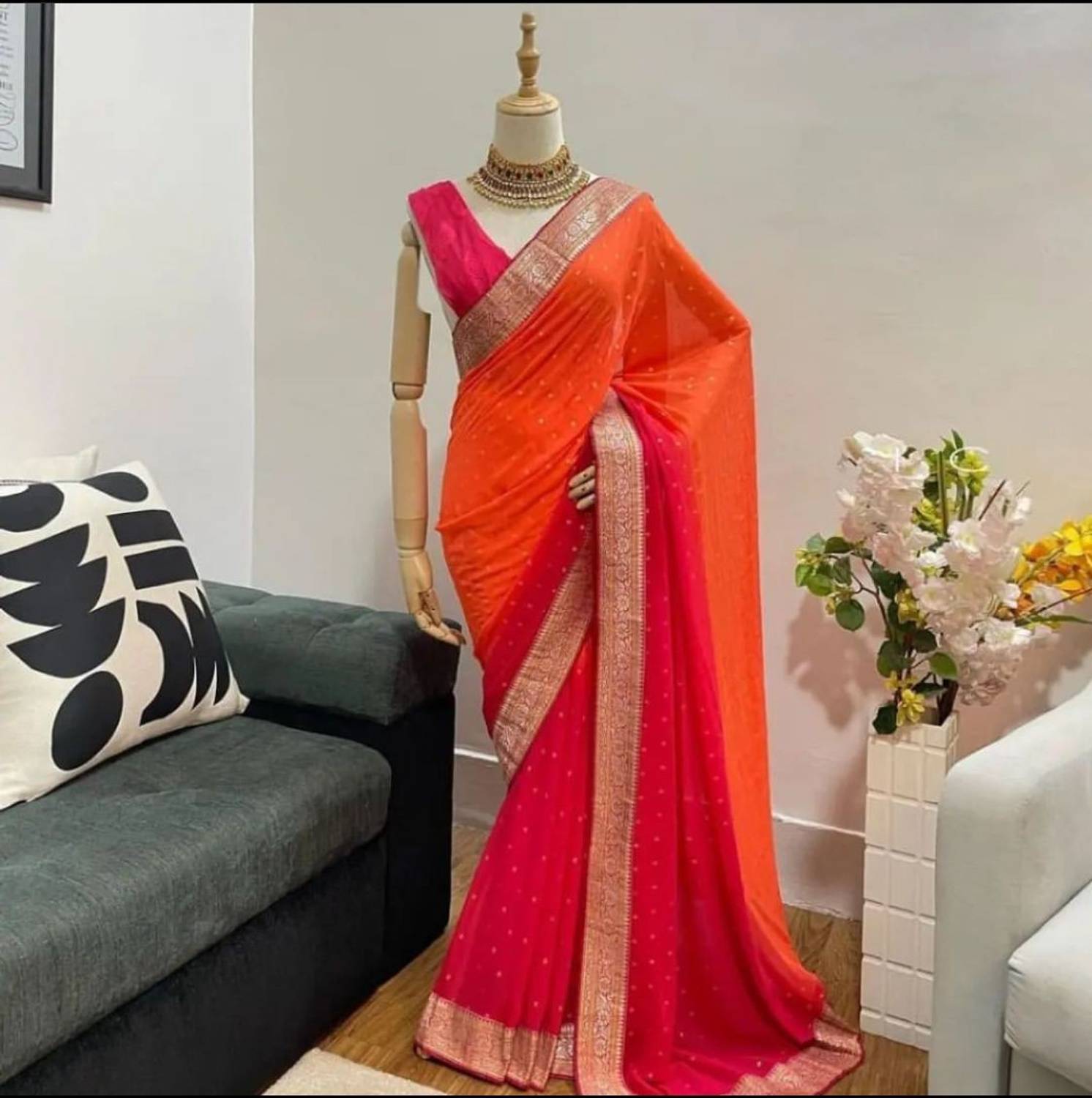 WELLBREAD Embellished Bollywood Georgette Saree