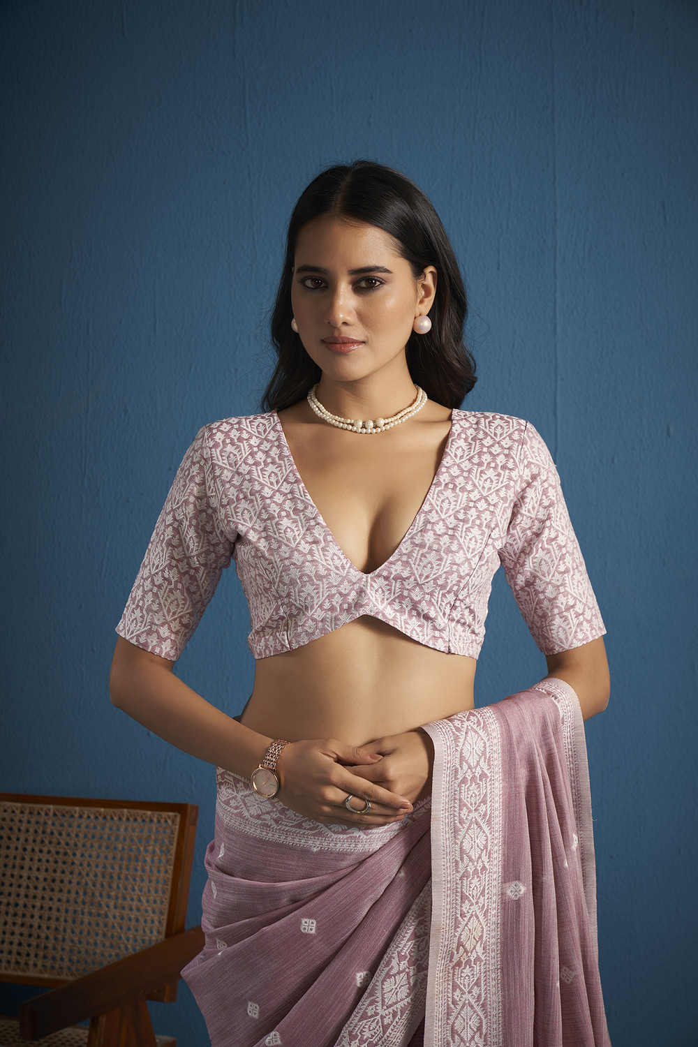 Image of Elora Woven, Self Design, Embroidered Daily Wear Linen Saree