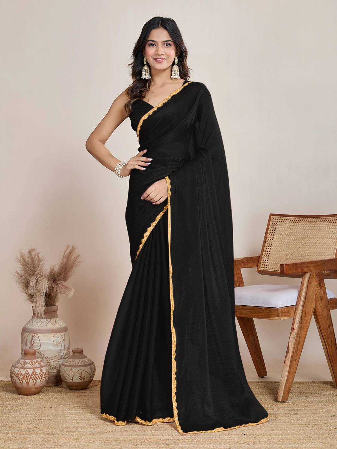 Bentayga Fashion Solid/Plain Bollywood Silk Blend Saree