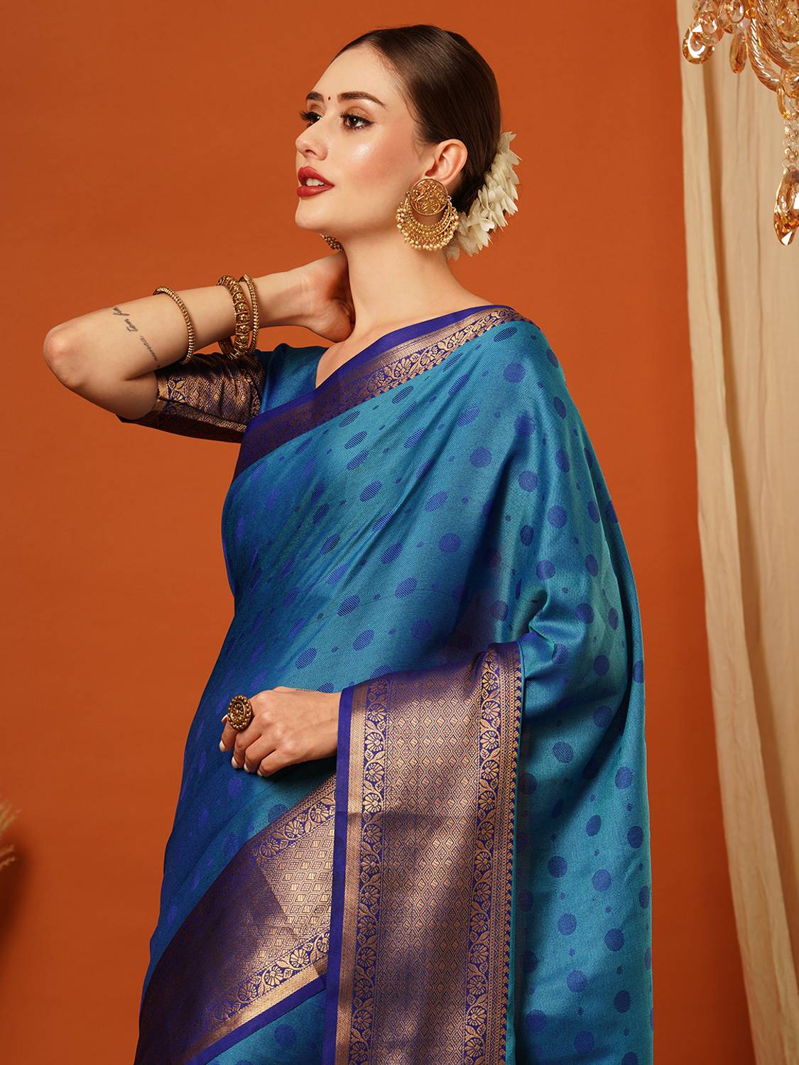 WINKLECART Woven Mysore Handloom Pure Silk Saree (Dark Blue)