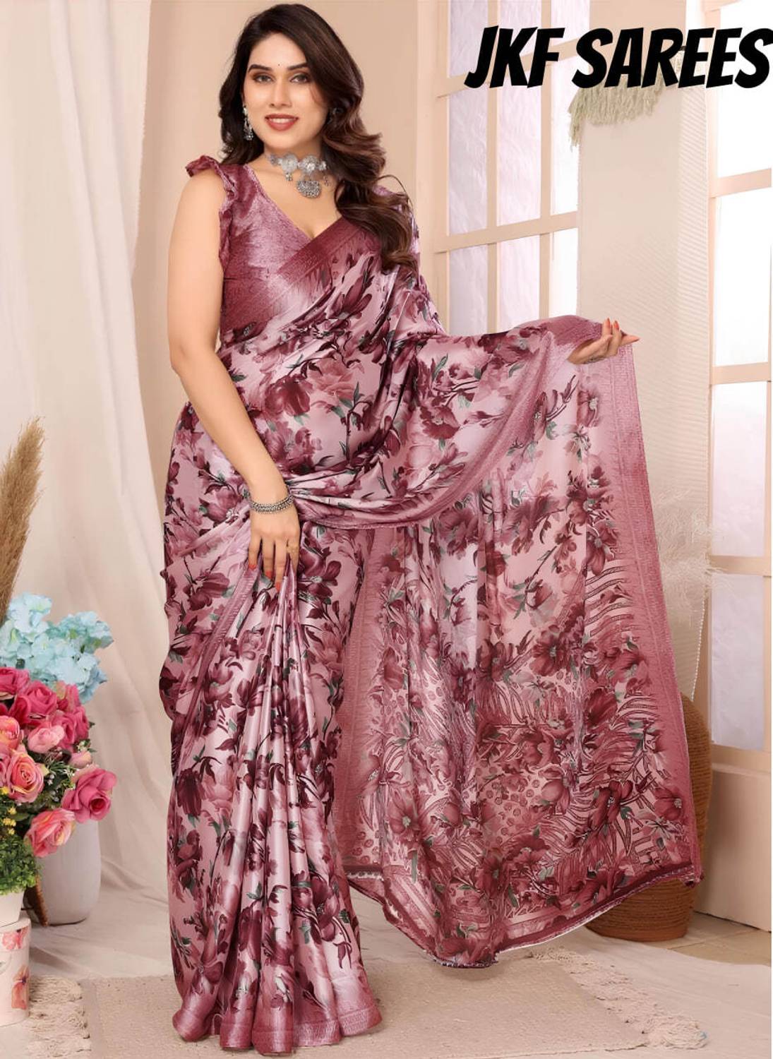 JkfSarees Printed, Digital Print, Floral Print Bollywood Georgette Saree