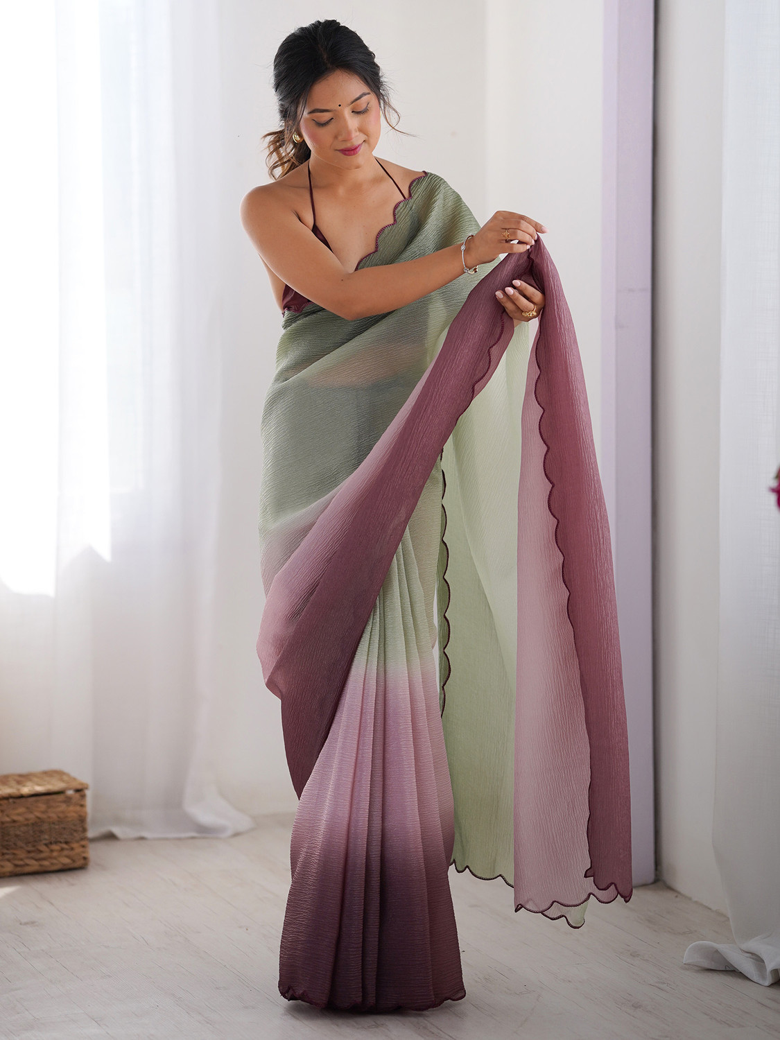 Image of Tasrika Dyed, Self Design Bollywood Chiffon Saree (Multicolor)