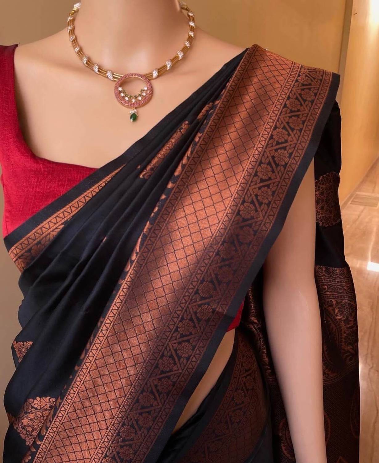 Upalksh Embroidered, Self Design, Woven, Printed, Temple Border, Striped Kanjivaram Jacquard, Art Silk Saree