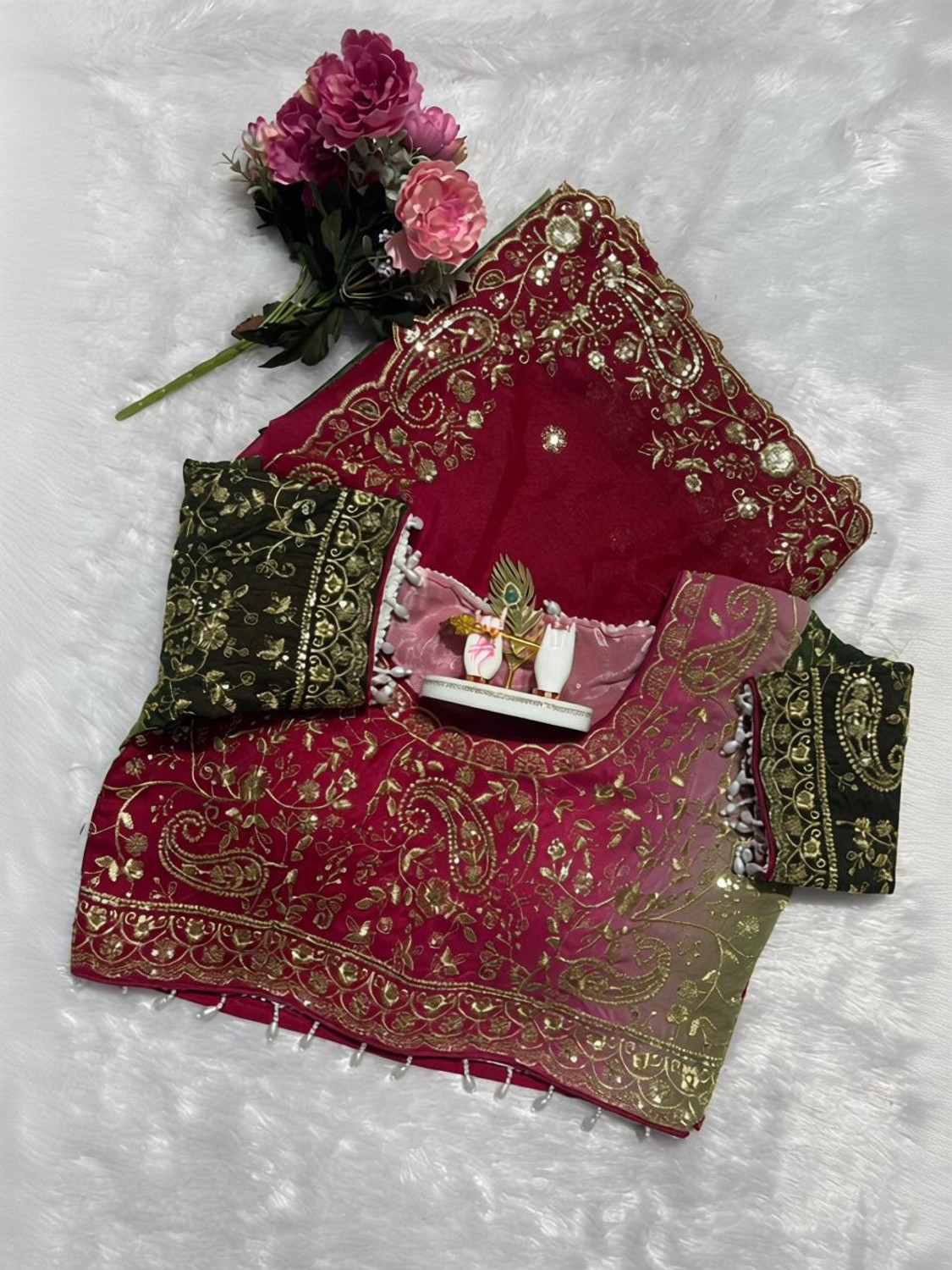 Classy Fashion Embroidered, Paisley, Ombre Bollywood Georgette Saree