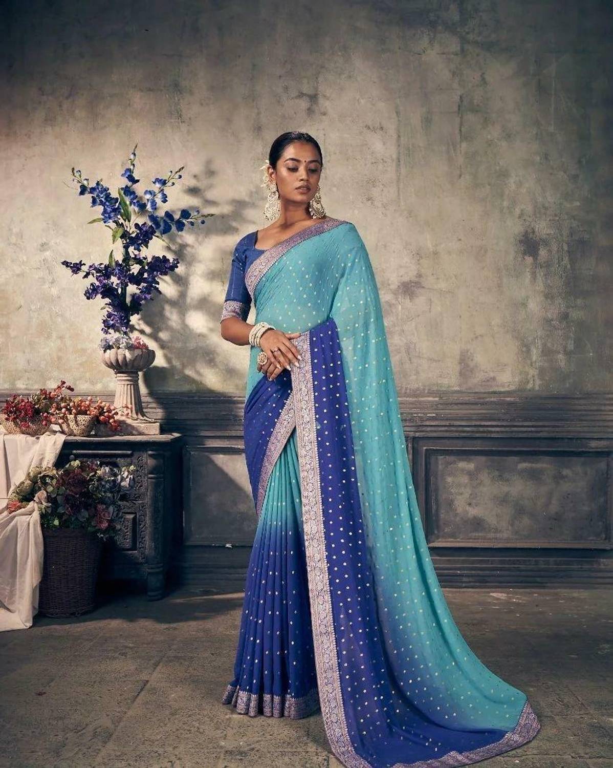 Upalksh Woven, Printed, Applique, Embellished Bollywood Georgette Saree