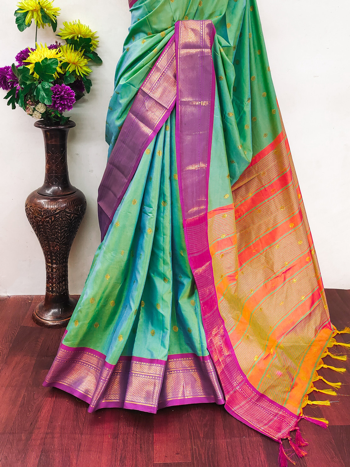 Image of WINKLECART Printed Kanjivaram Cotton Silk, Silk Blend Saree