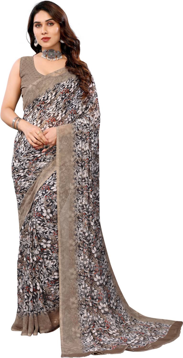 AMBUJAINTERNATIONAL Floral Print Bollywood Georgette Saree