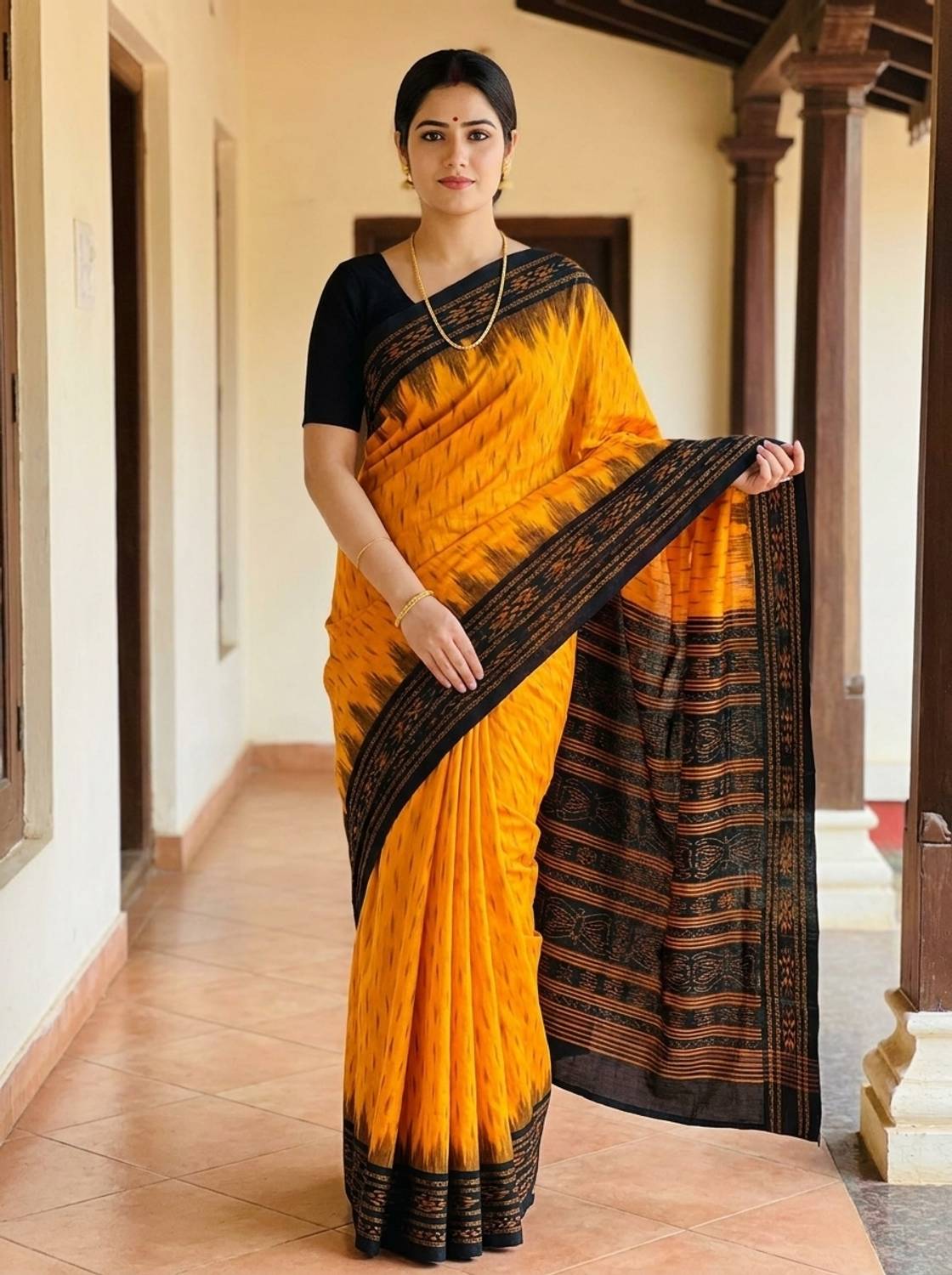Sumit Textiles Printed Sambalpuri Cotton Blend Saree