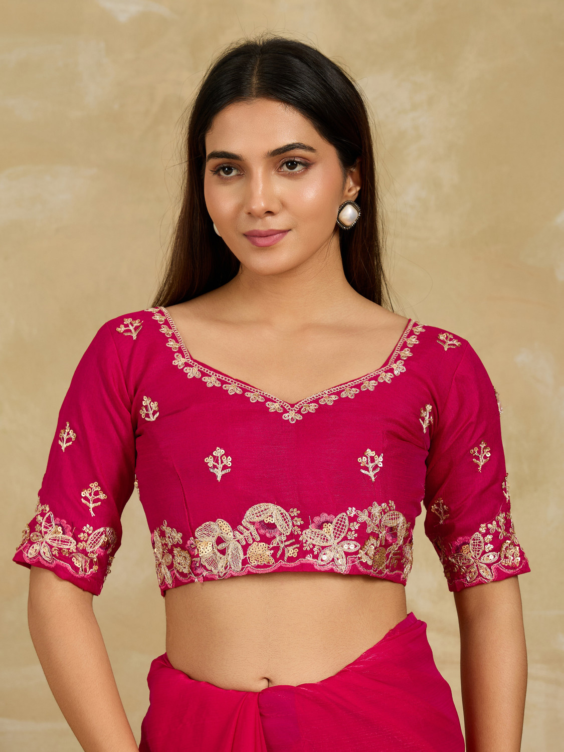 Image of SARETRA MALL Embroidered, Embellished, Floral Print Bollywood Tissue, Organza Saree
