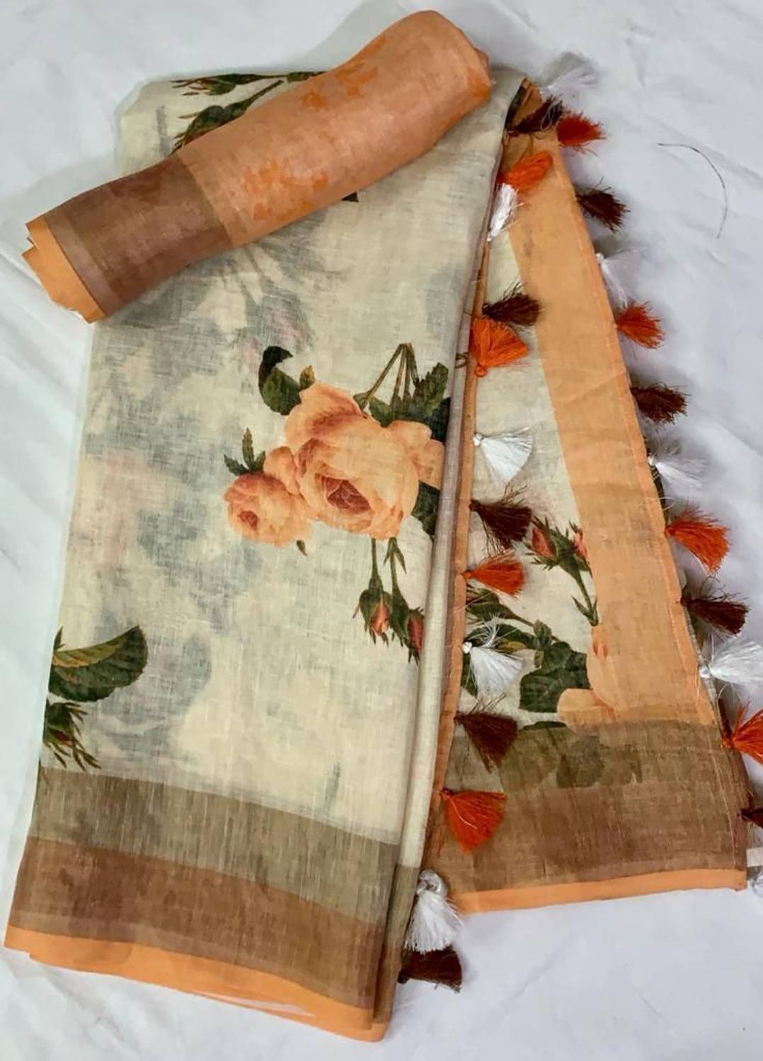 Arpita Fashion Floral Print Daily Wear Linen Saree