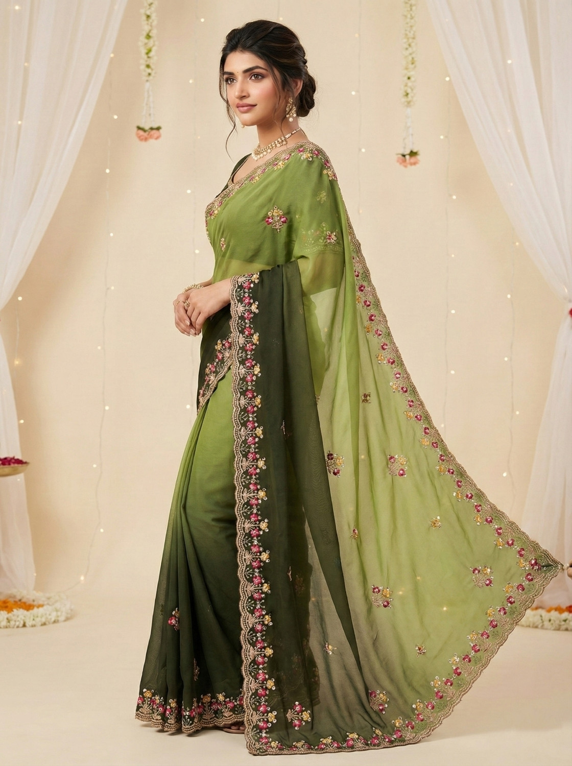 Image of LeeliPeeri Designer Embroidered Bollywood Georgette Saree