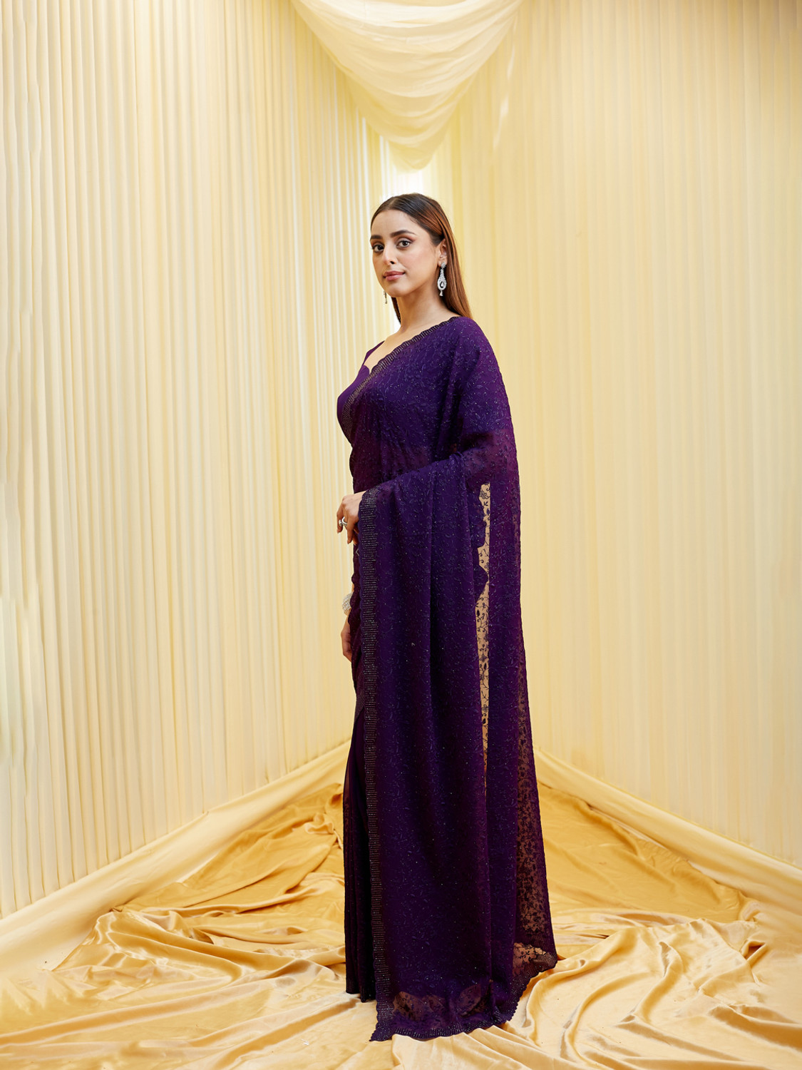 Image of KASEE Embroidered Bollywood Georgette Saree (Purple)