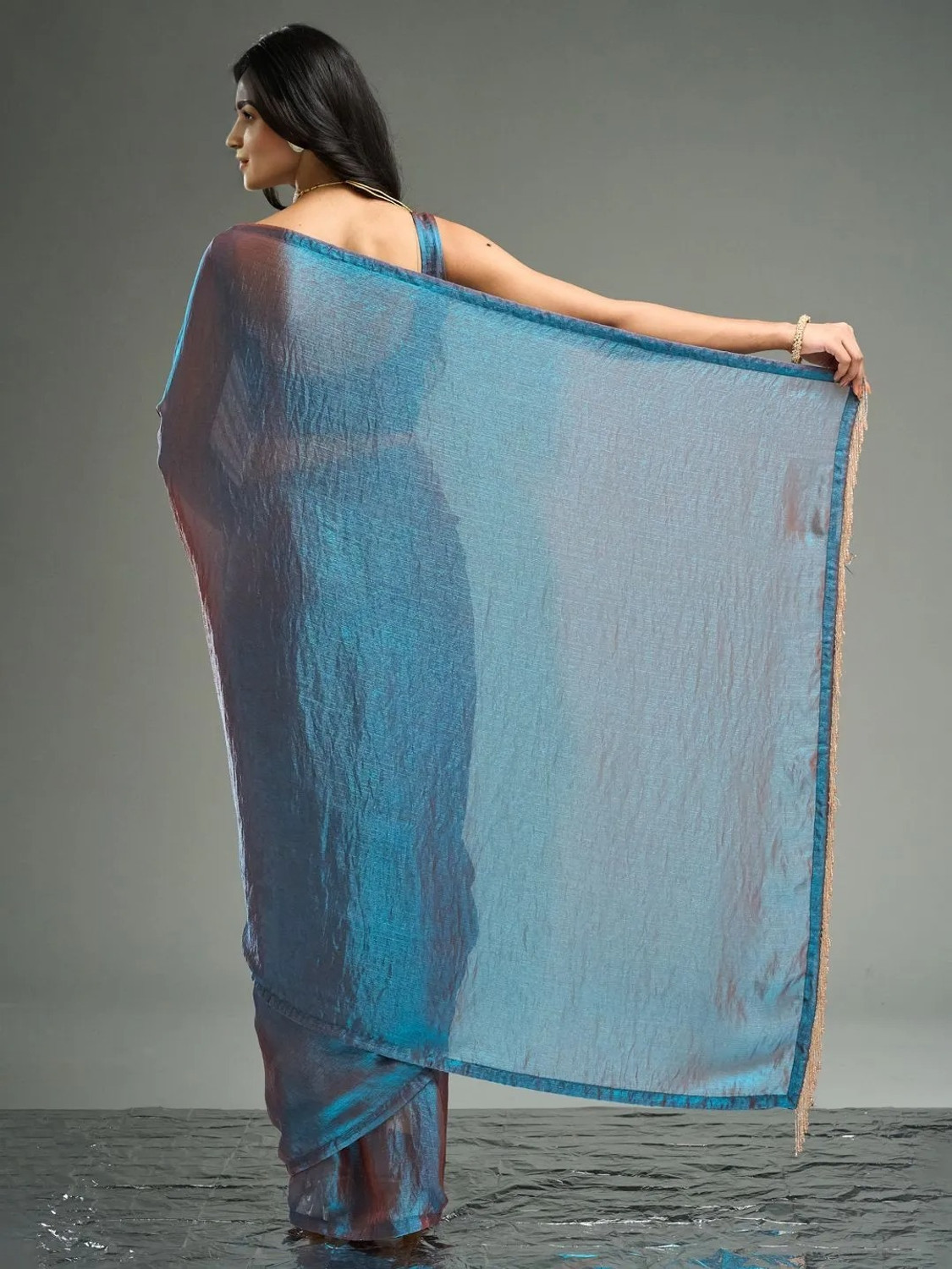 Image of Sidhidata Solid /Plain Pre Draped Saree Chiffon Saree