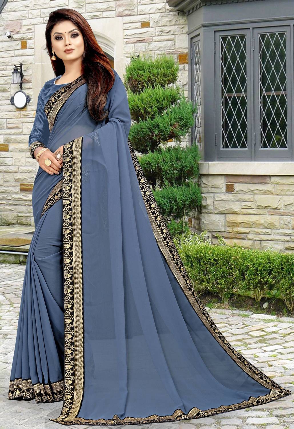 HNC Retail Solid/Plain Bollywood Lycra Blend, Chiffon Saree (Grey