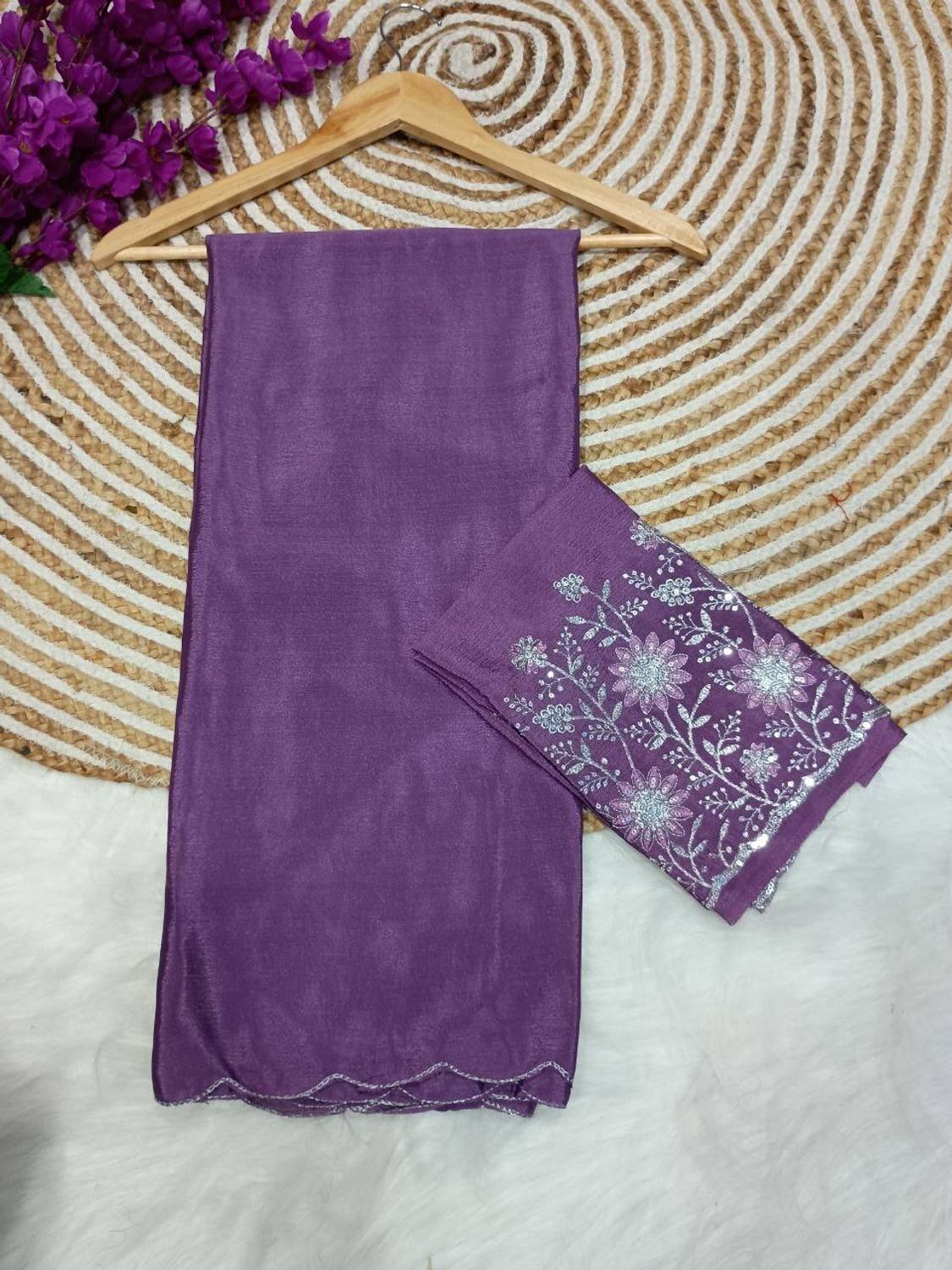 Being Stylo Solid/Plain, Embroidered Bollywood Georgette Saree