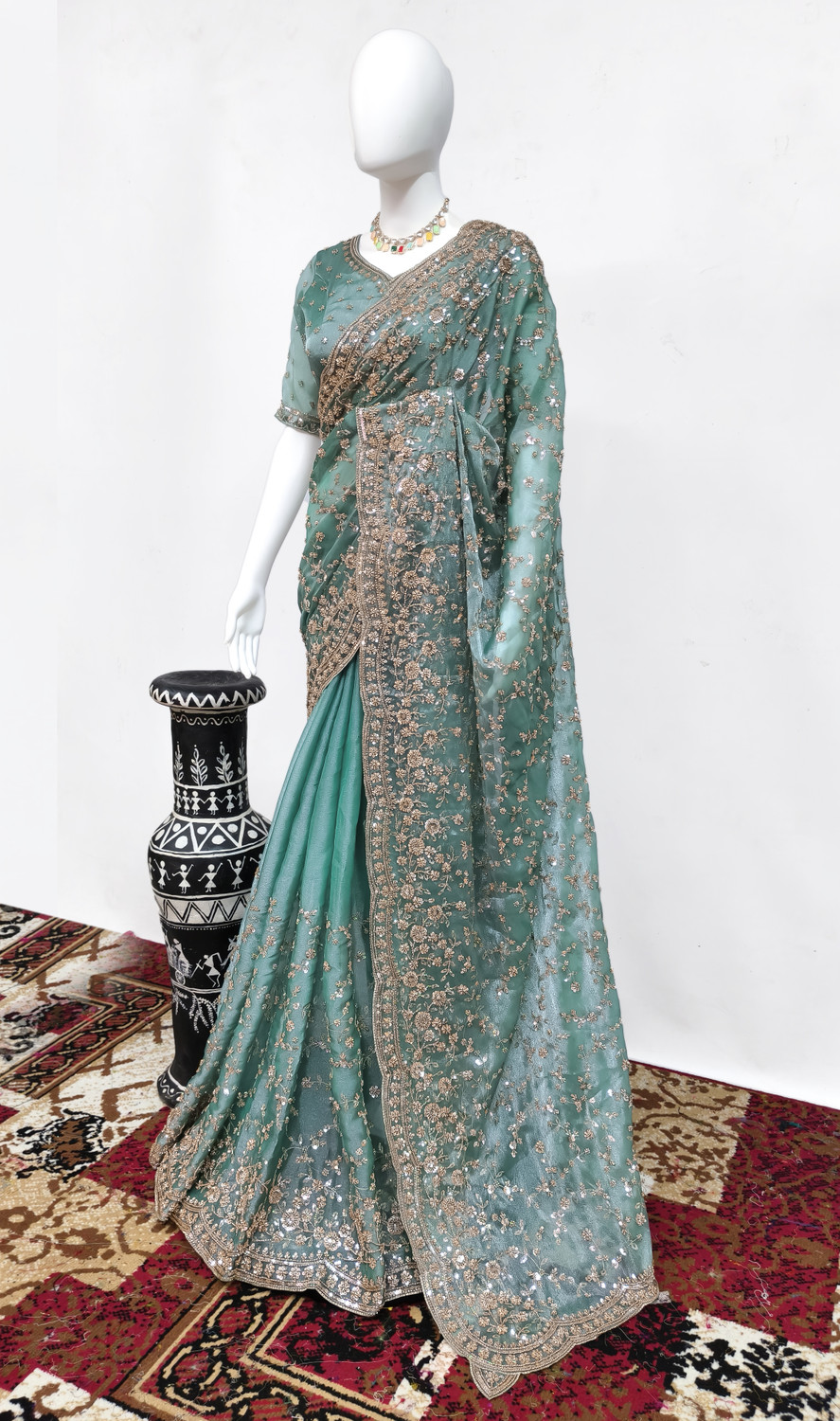 Image of GEZREL Embroidered Bollywood Organza Saree
