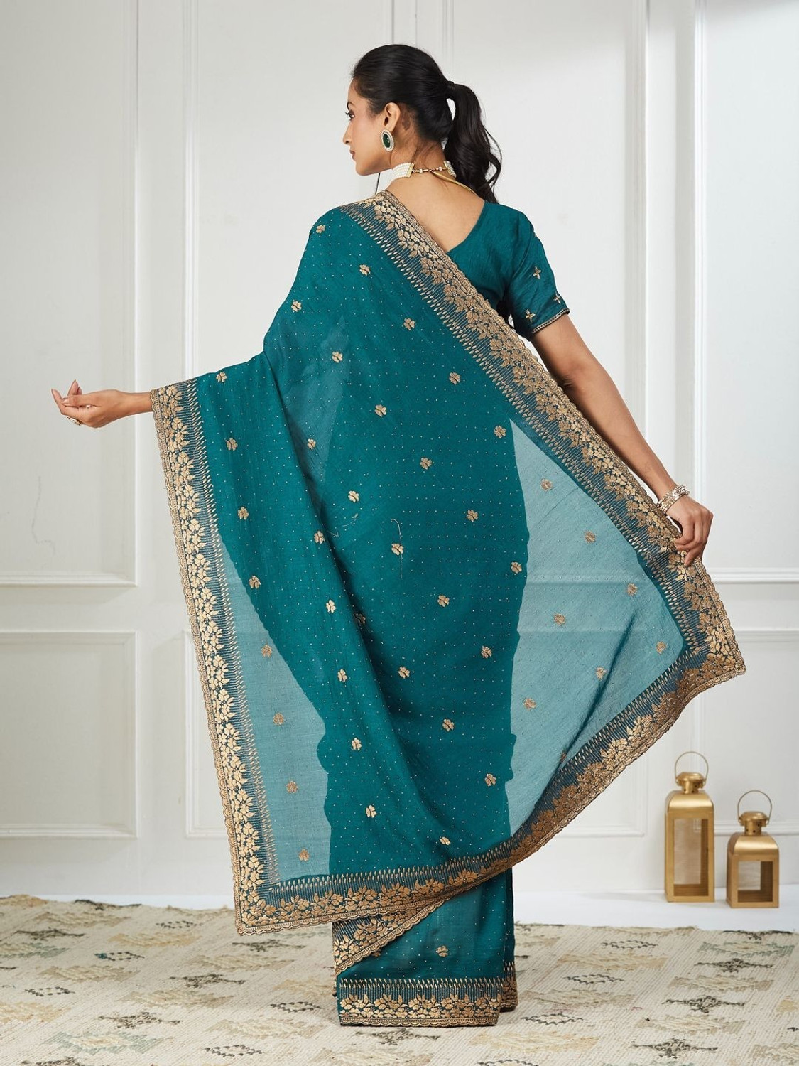 Image of FABMORA Embroidered Bollywood Silk Blend Saree