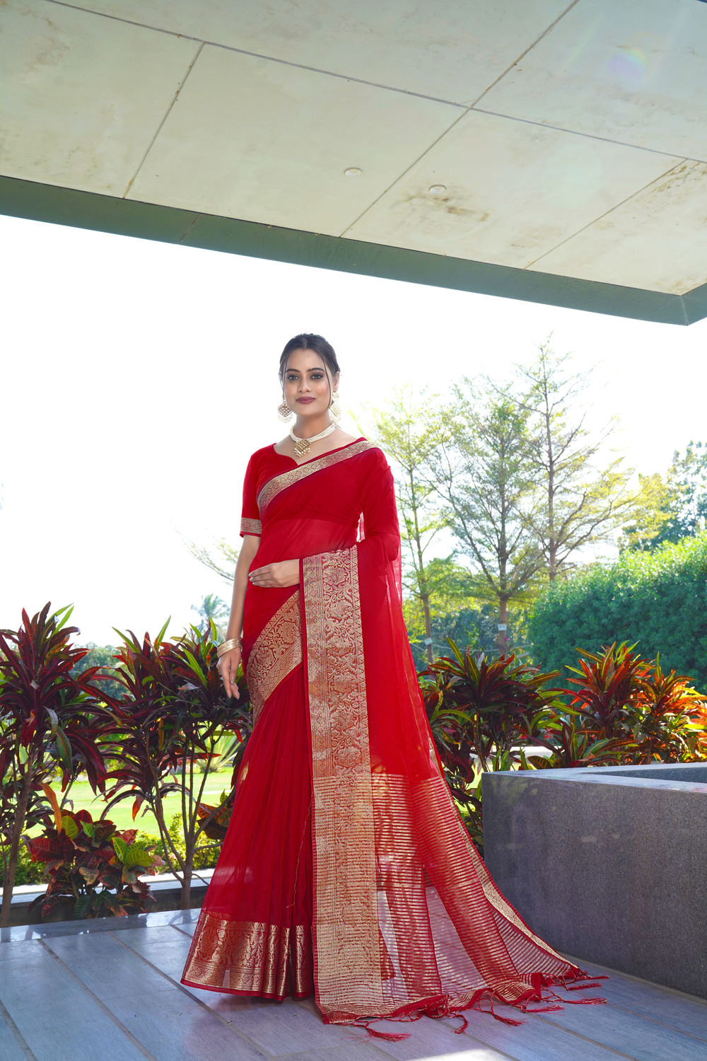 Image of KOTHARI SBT Solid /Plain Bandhani Organza Saree