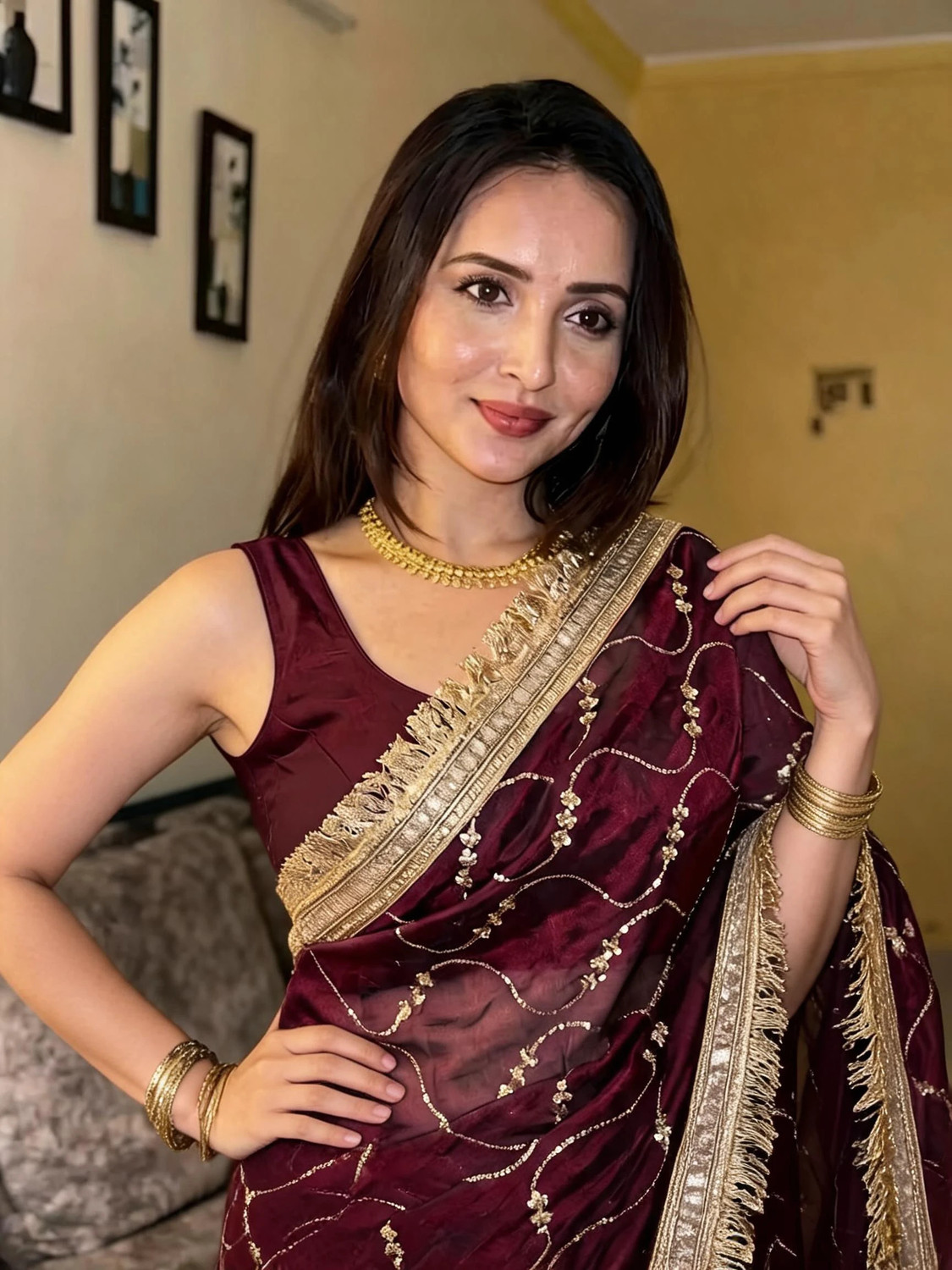 Image of ARTSUTRAA Embroidered Bollywood Pure Silk Saree (Maroon)