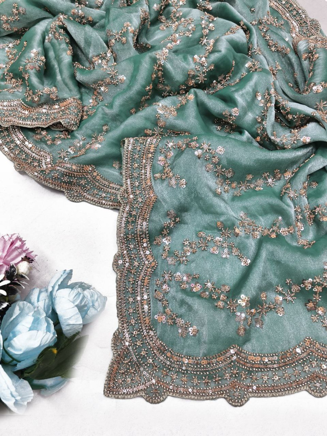 Image of GEZREL Embellished Bollywood Organza Saree