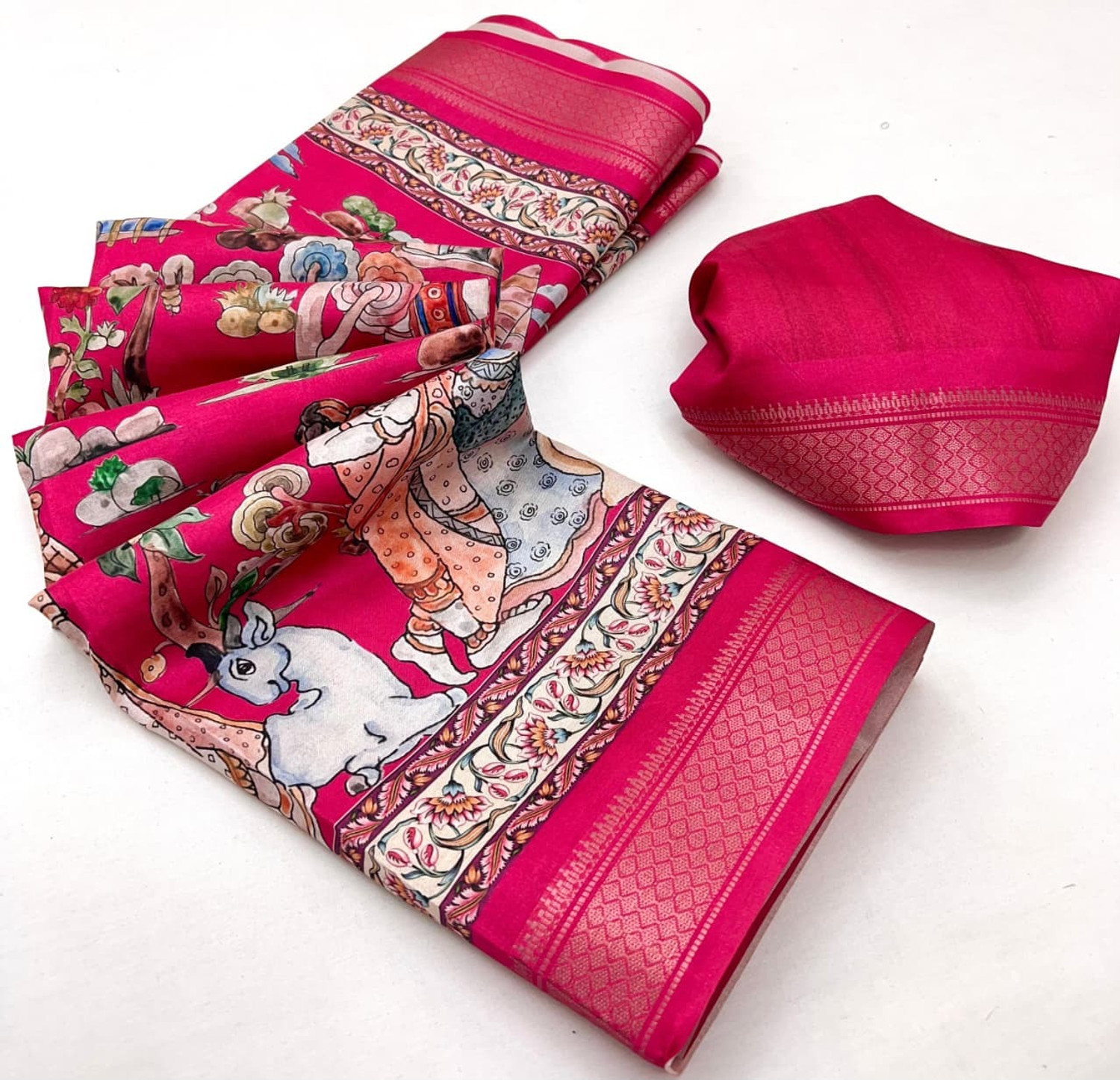 Image of FULIYA SILK Digital Print Kalamkari Tussar Silk Saree