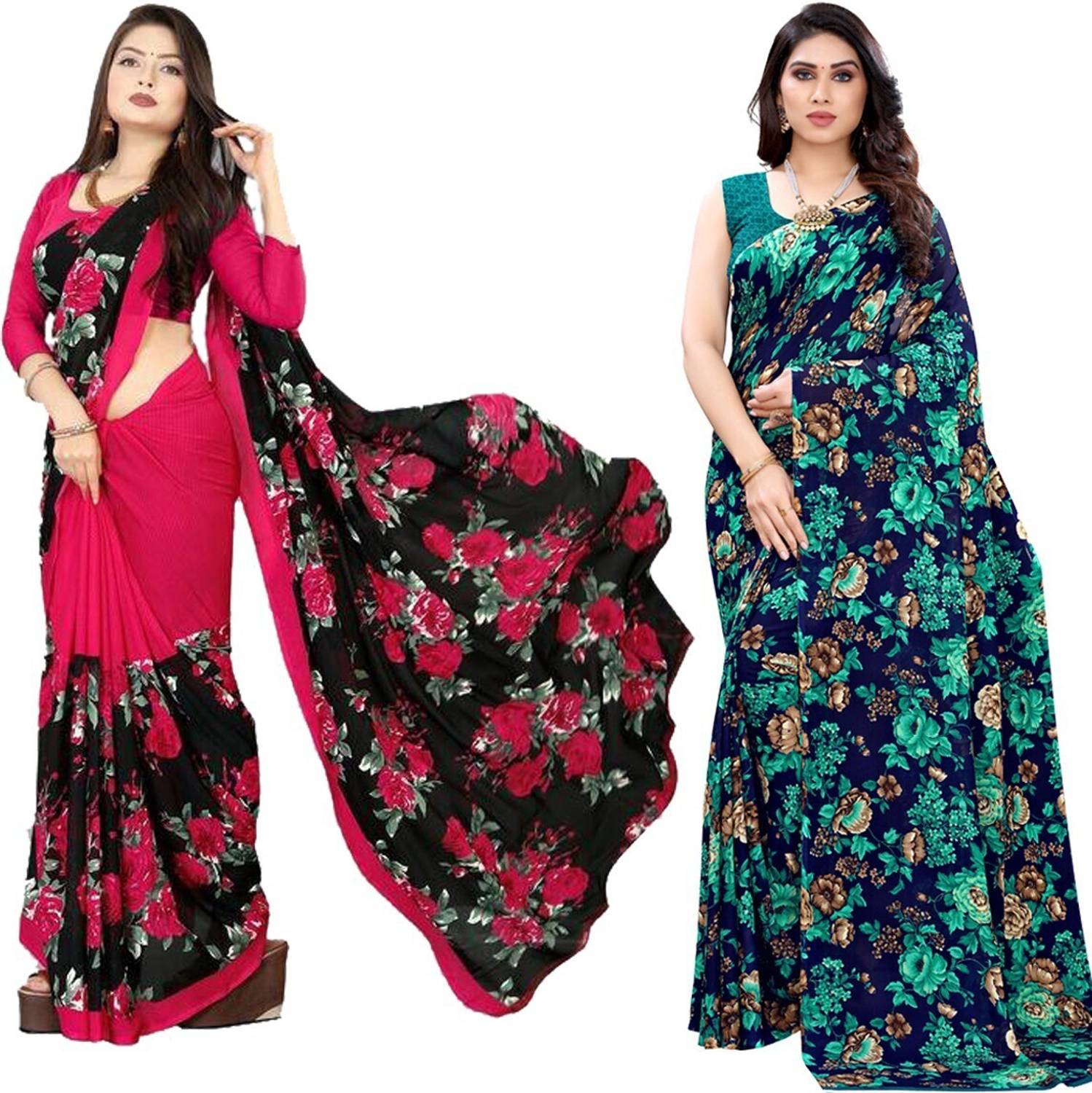 ANIRAV Floral Print Daily Wear Georgette Saree