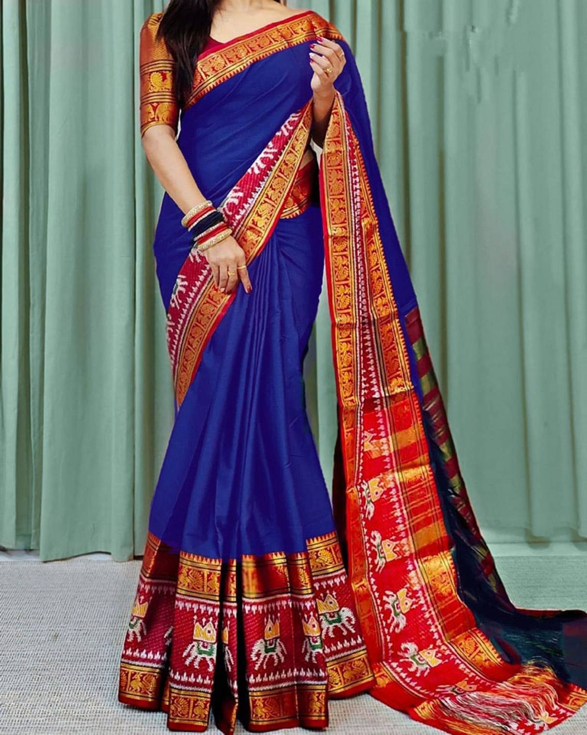 SuperLaxmi Woven Narayanpet Cotton Silk Saree (Blue)