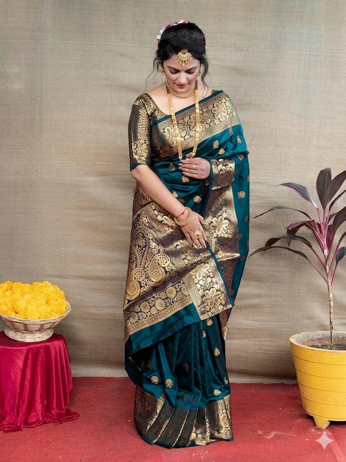 Kalapushpi Embroidered Banarasi Satin Saree