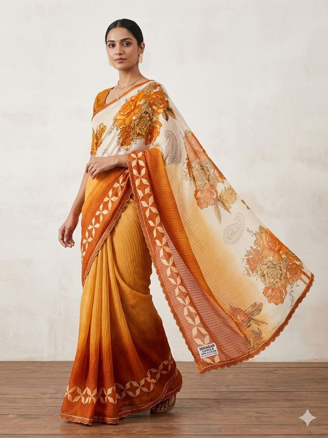 Image of Beyond Borders Floral Print, Paisley, Printed Daily Wear Chiffon Saree