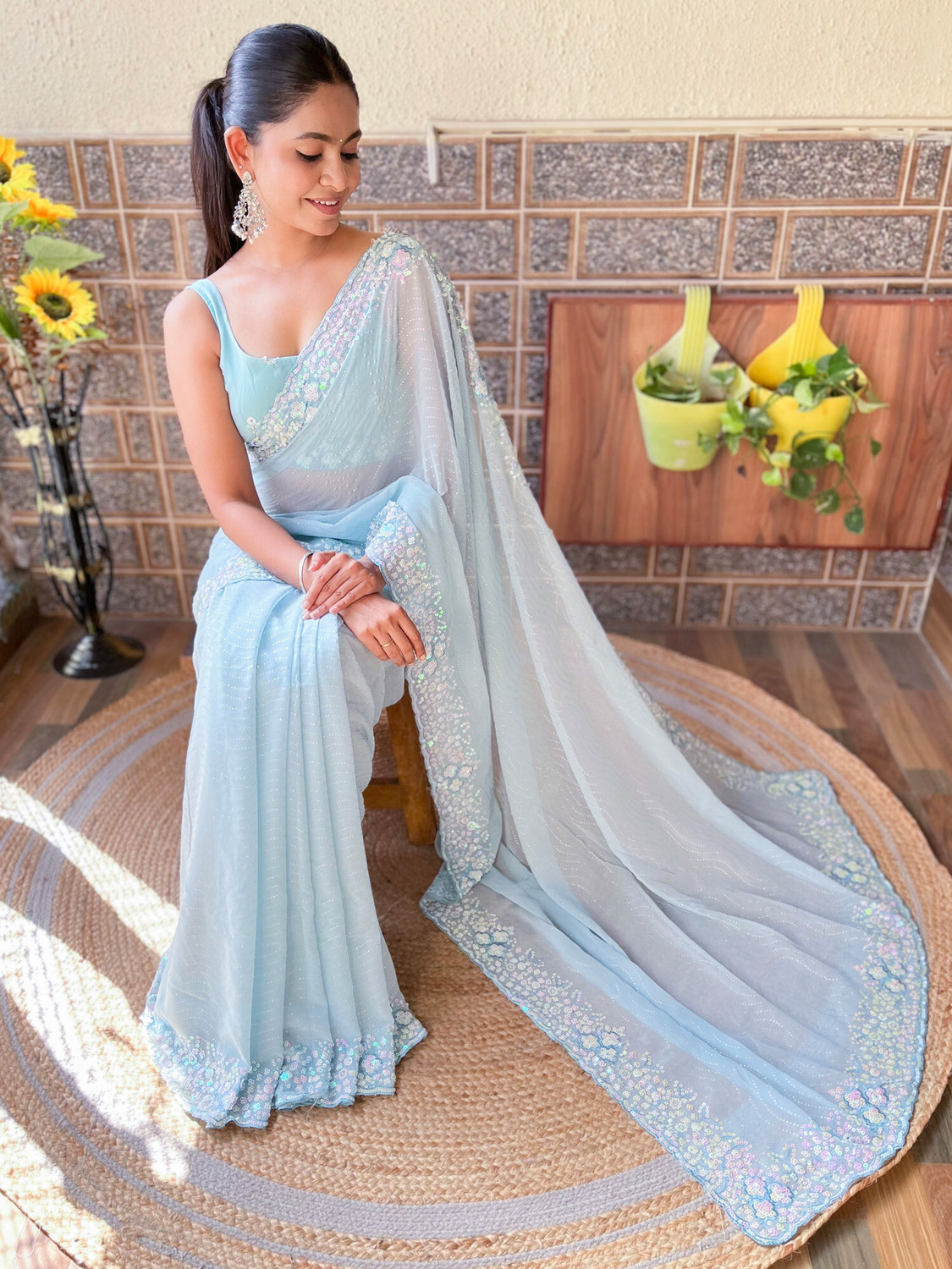 Image of Akhilam Embellished Bollywood Georgette Saree