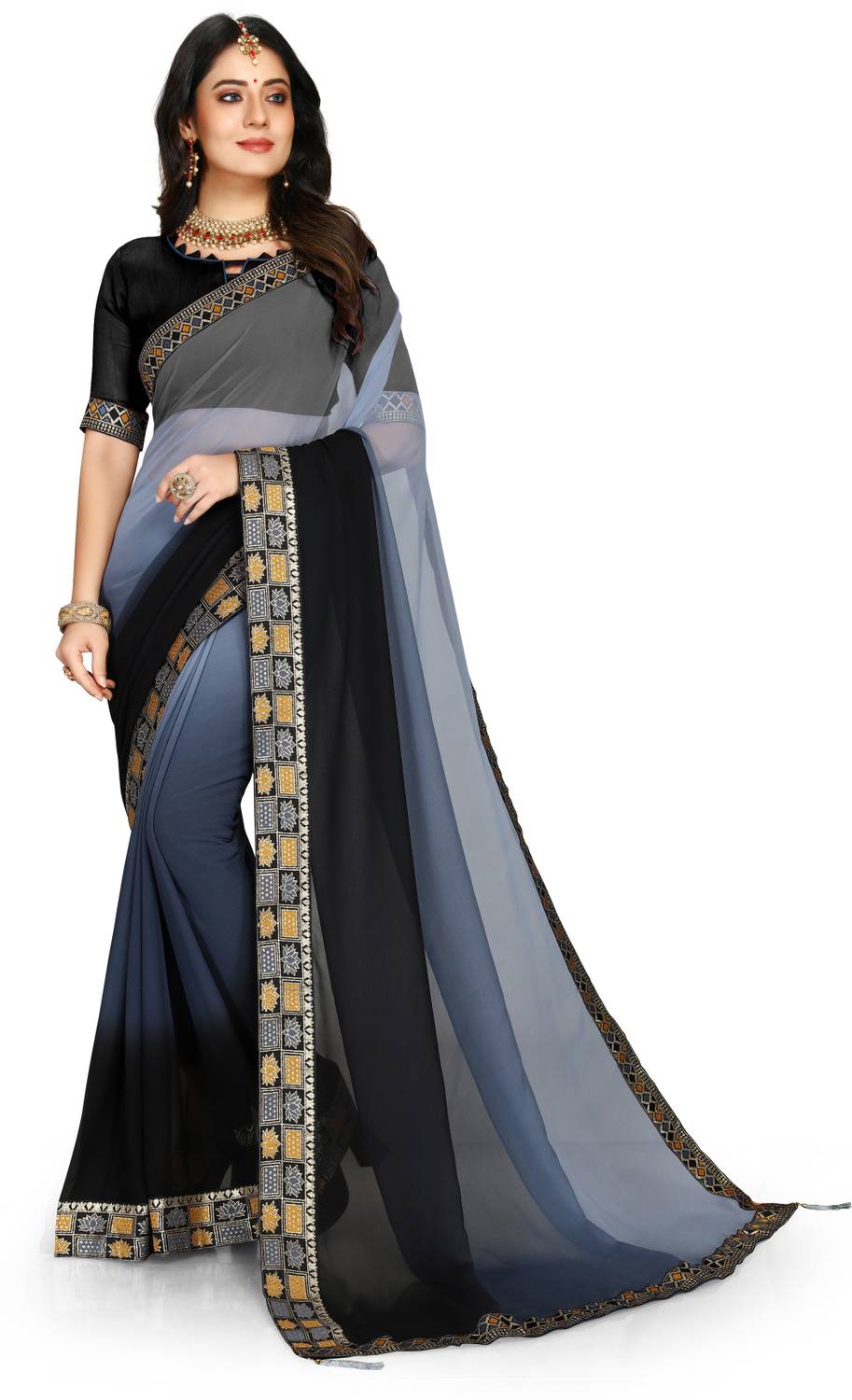 Acuity Printed, Ombre, Embellished, Applique Bollywood Georgette Saree