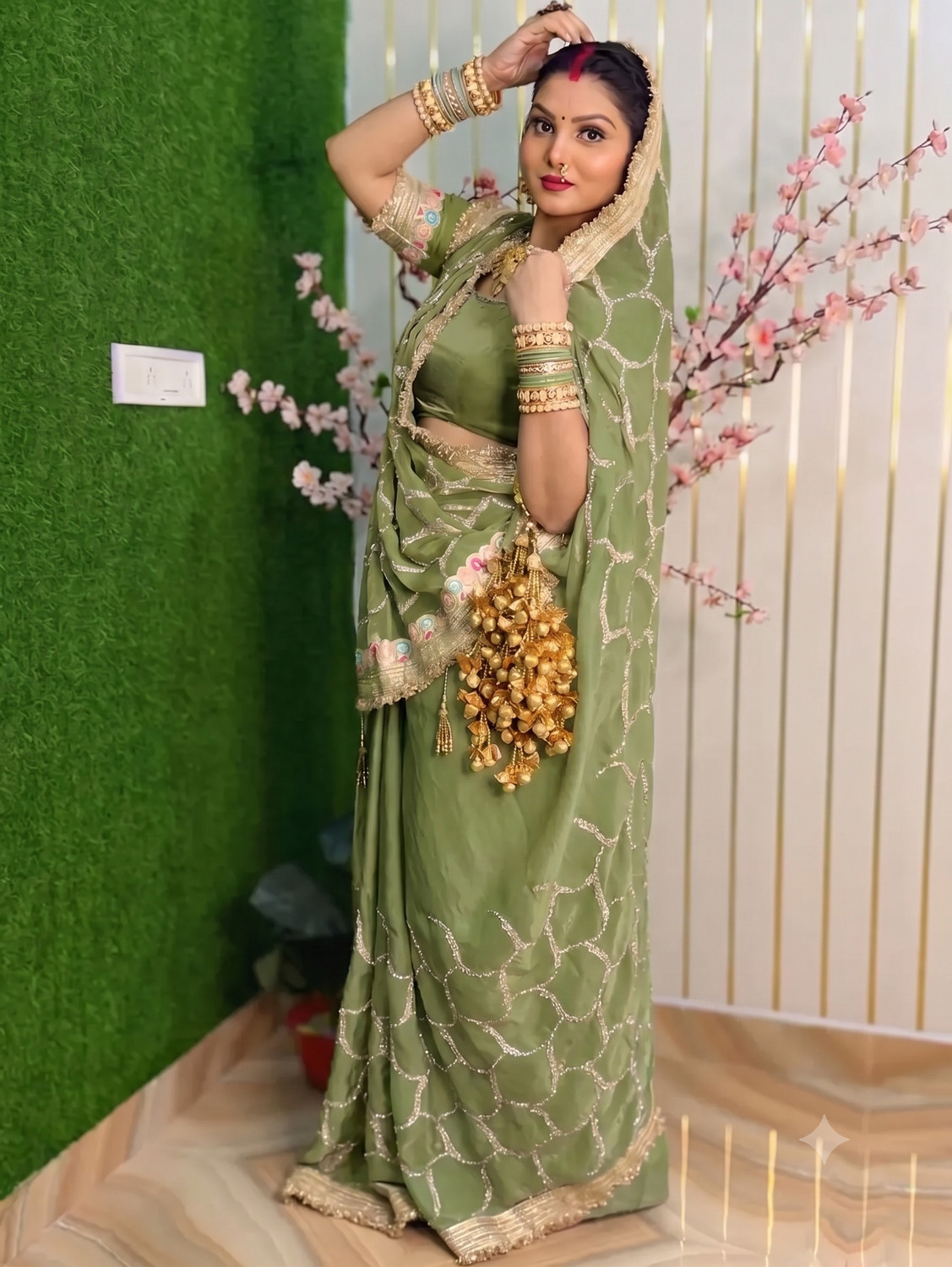 Image of AVIRAT DESIGNER STUDIO Embroidered, Embellished Bollywood Georgette Saree