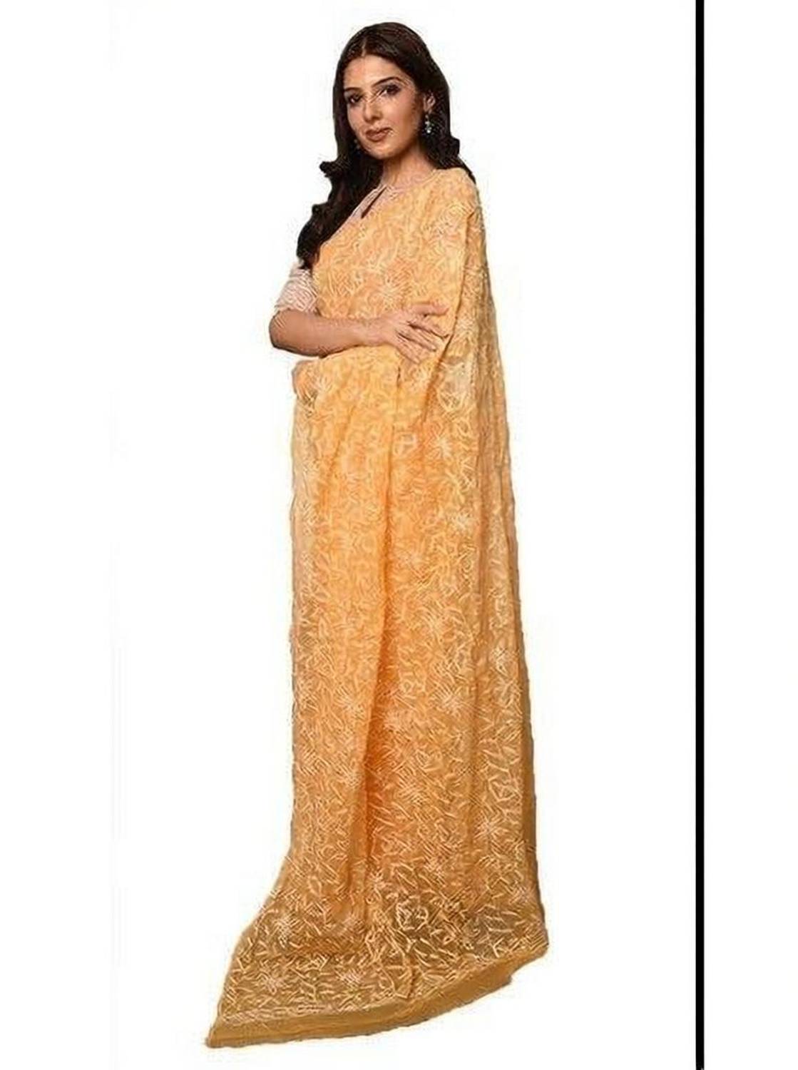 Afia Lucknowi Chikankari Embroidered Lucknow Chikankari Georgette Saree