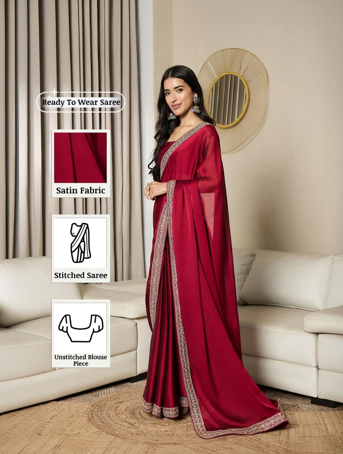 Sareemall Embellished Bollywood Satin Saree