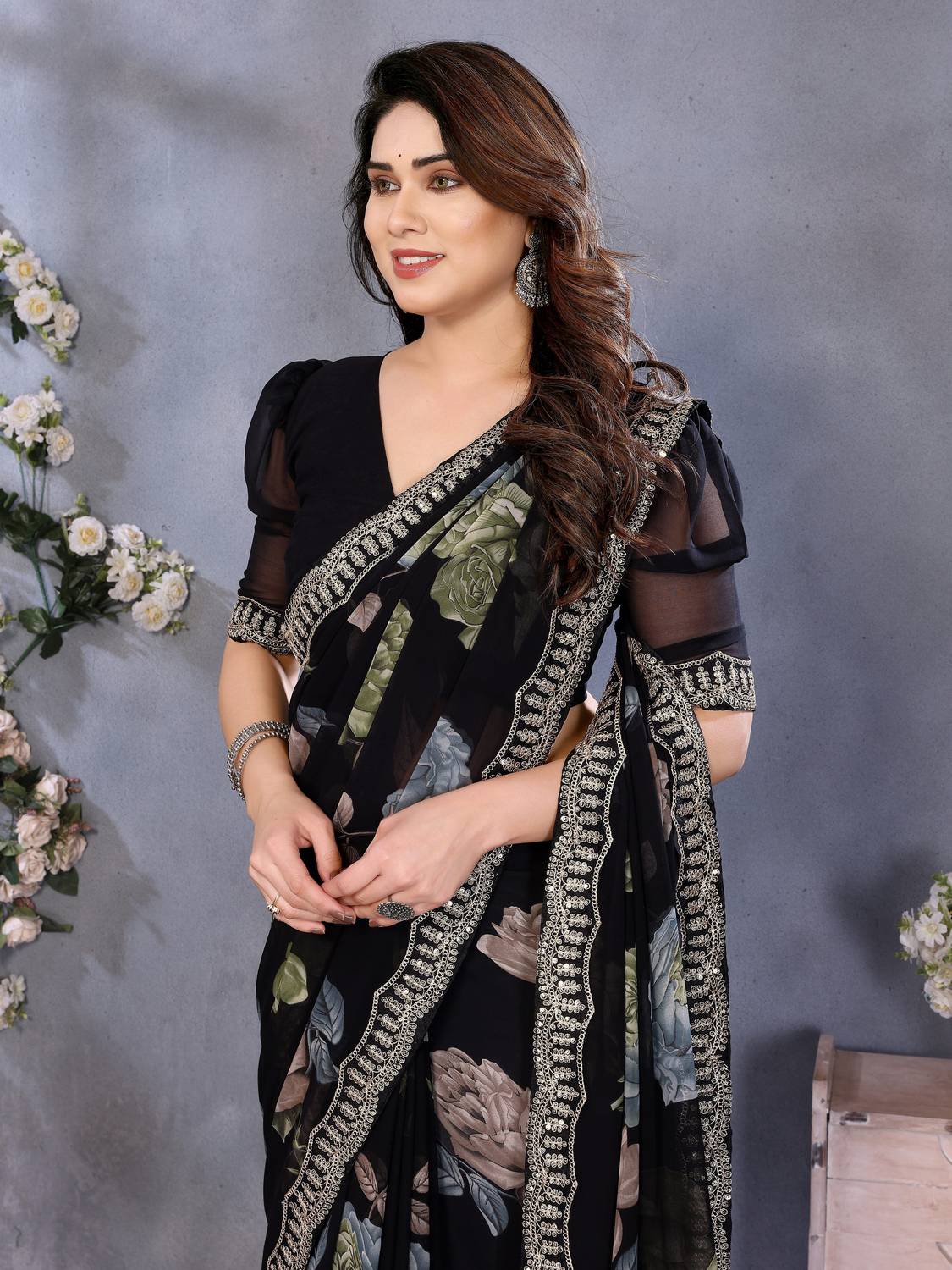 AAI LAXMI CREATION Floral Print Leheria Georgette Saree