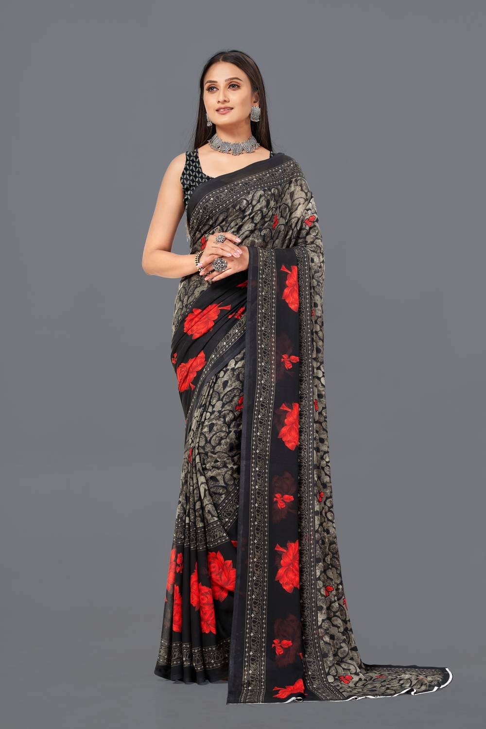Leelavati Printed Daily Wear Georgette Saree (Black)