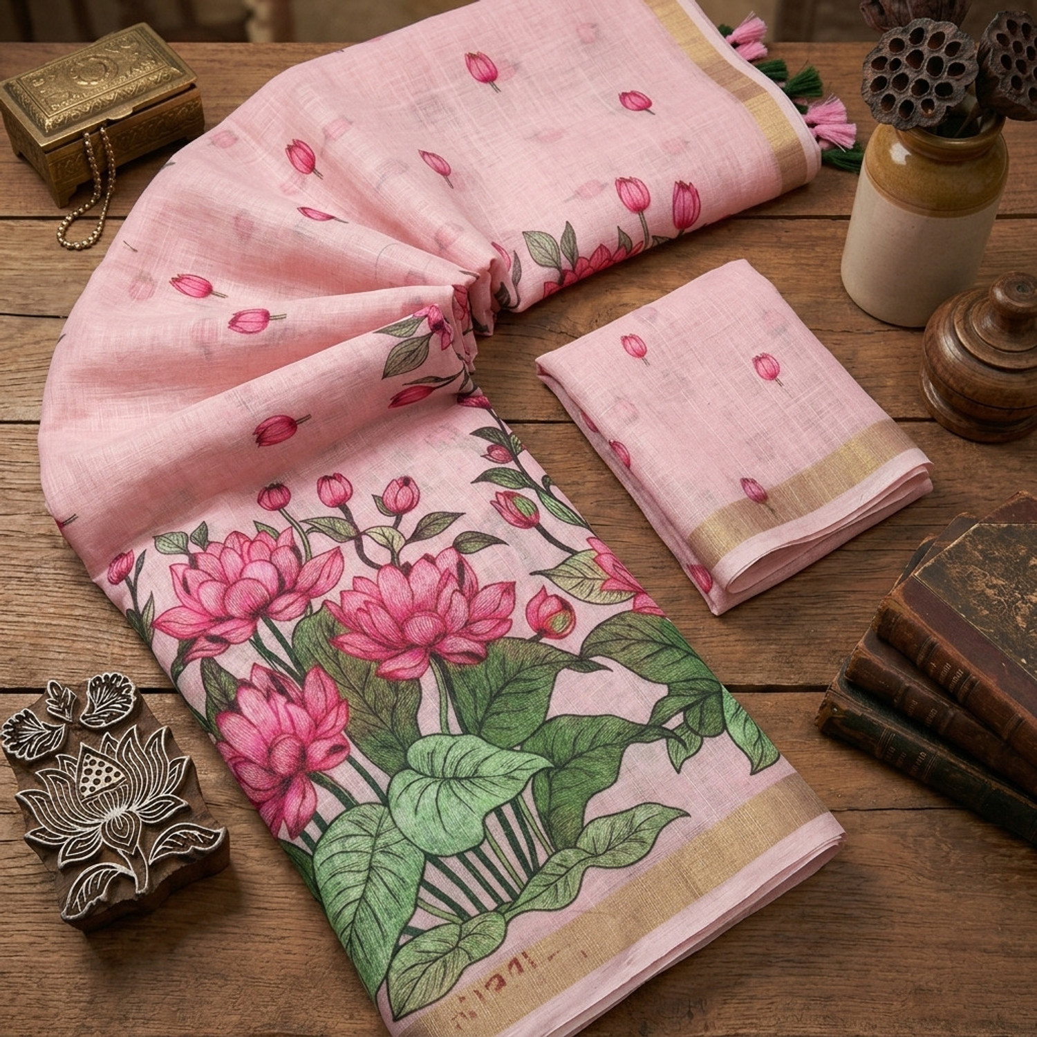Image of KASTURI Printed Bollywood Linen Saree