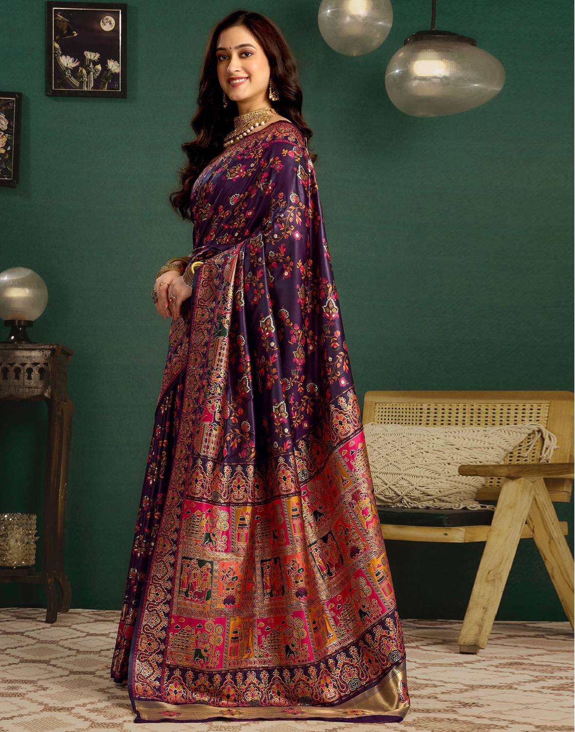Satrani Woven Banarasi Silk Saree Purple - Image 3